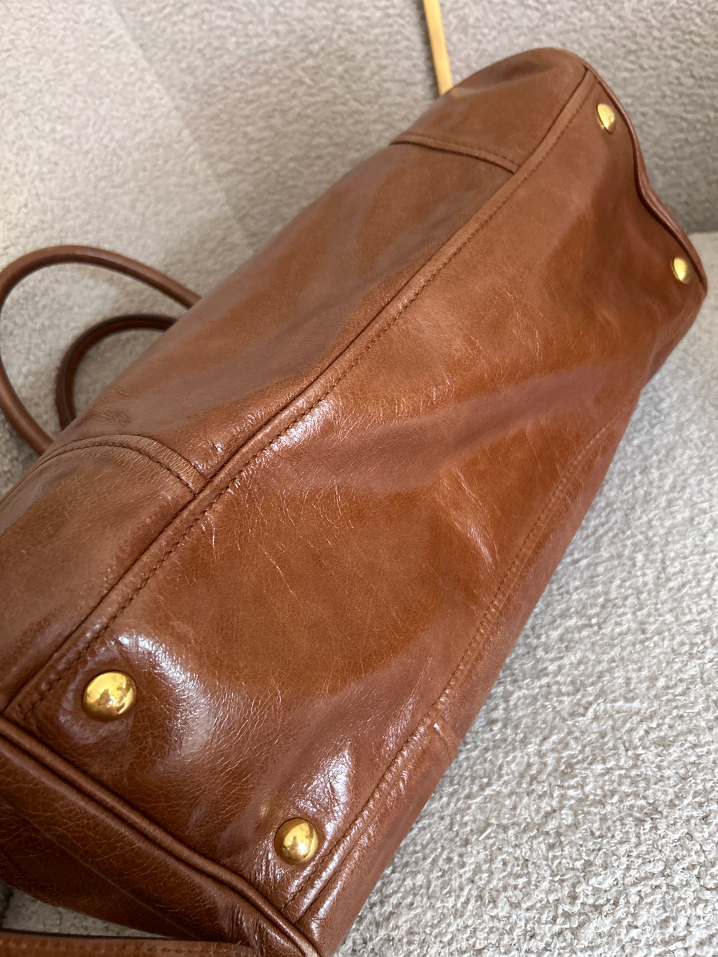 Vintage Miu Miu Vitello shine tan leather handbag