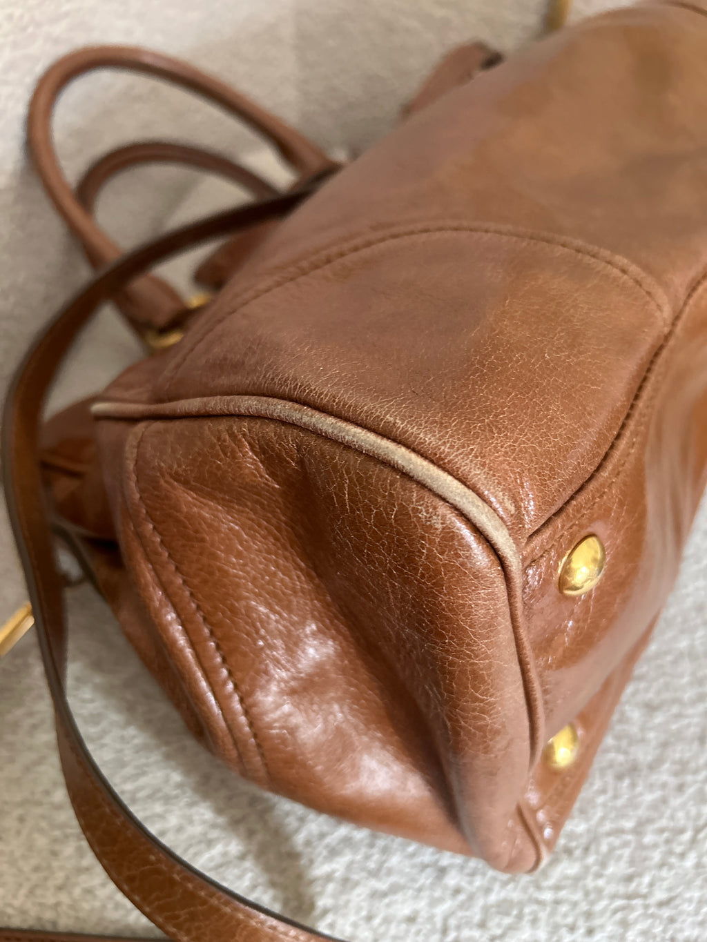 Vintage Miu Miu Vitello shine tan leather handbag