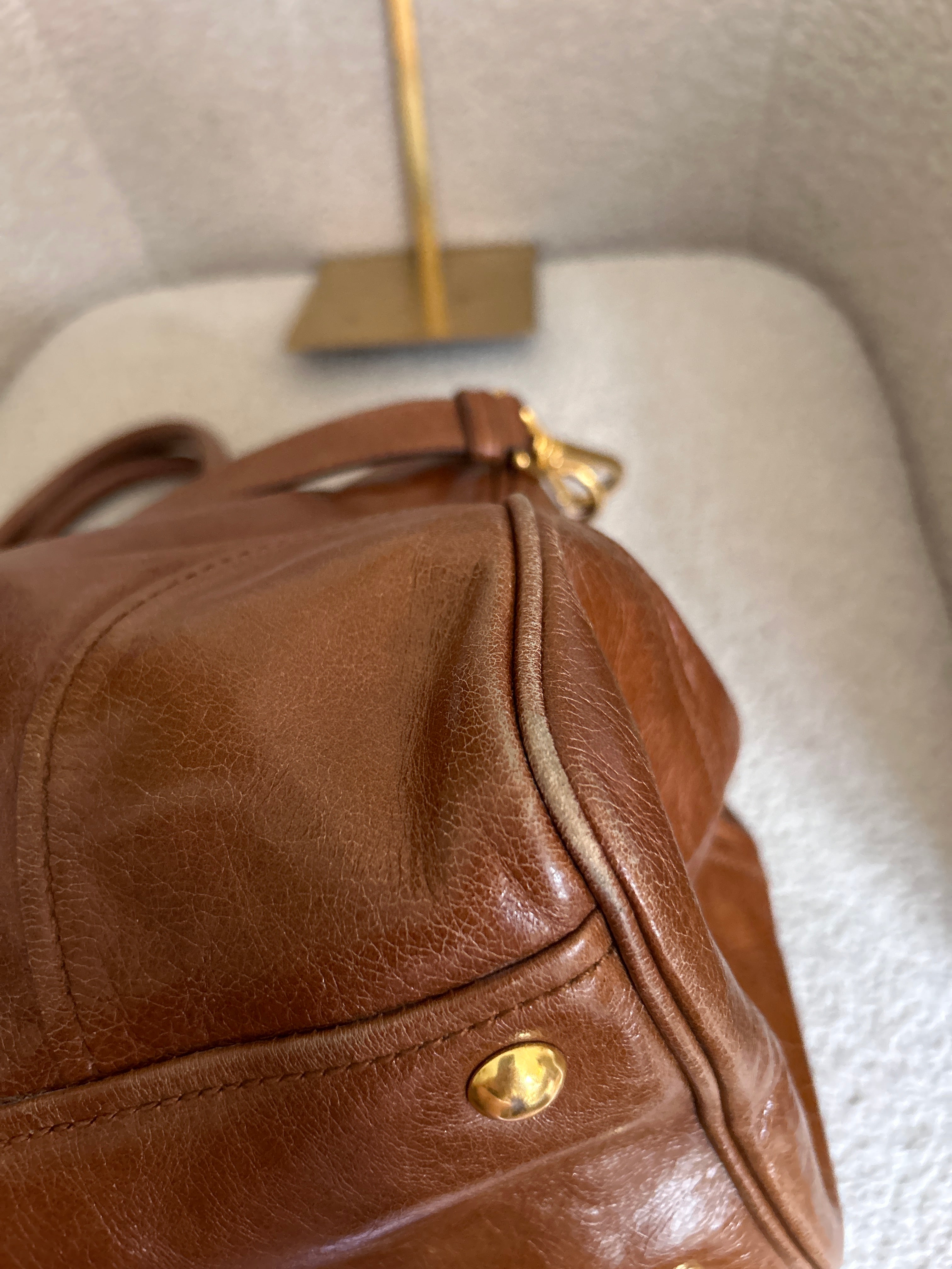 Vintage Miu Miu Vitello shine tan leather handbag