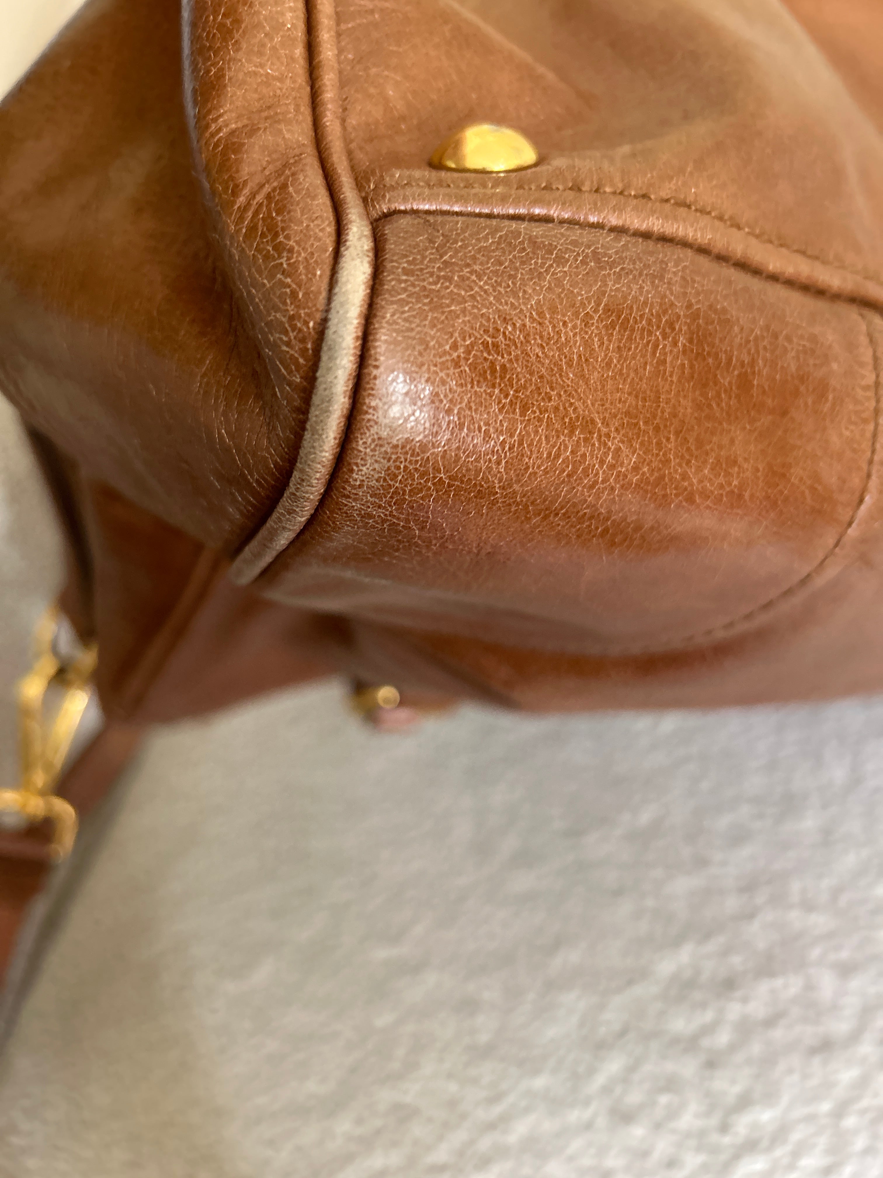 Vintage Miu Miu Vitello shine tan leather handbag