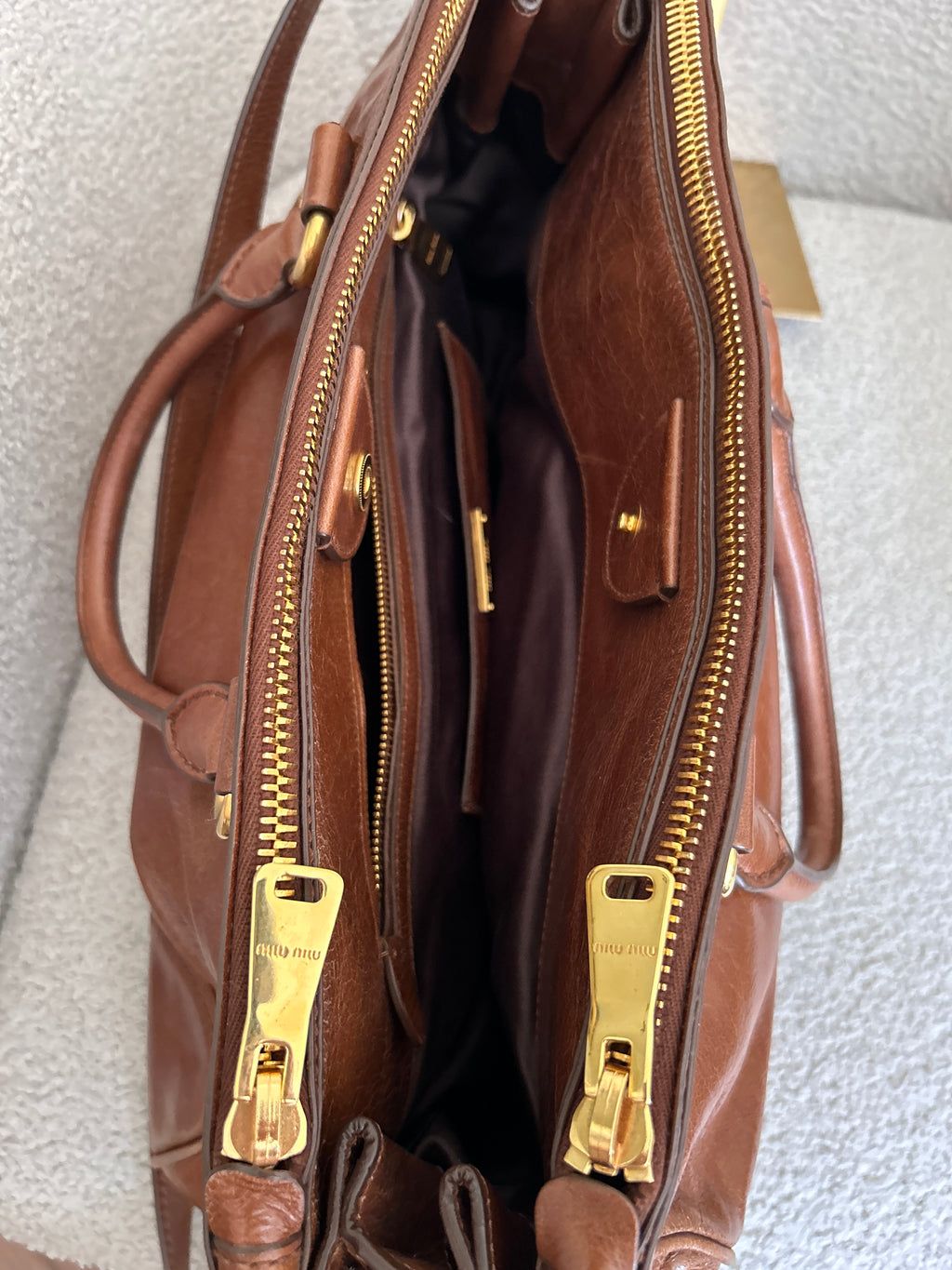 Vintage Miu Miu Vitello shine tan leather handbag