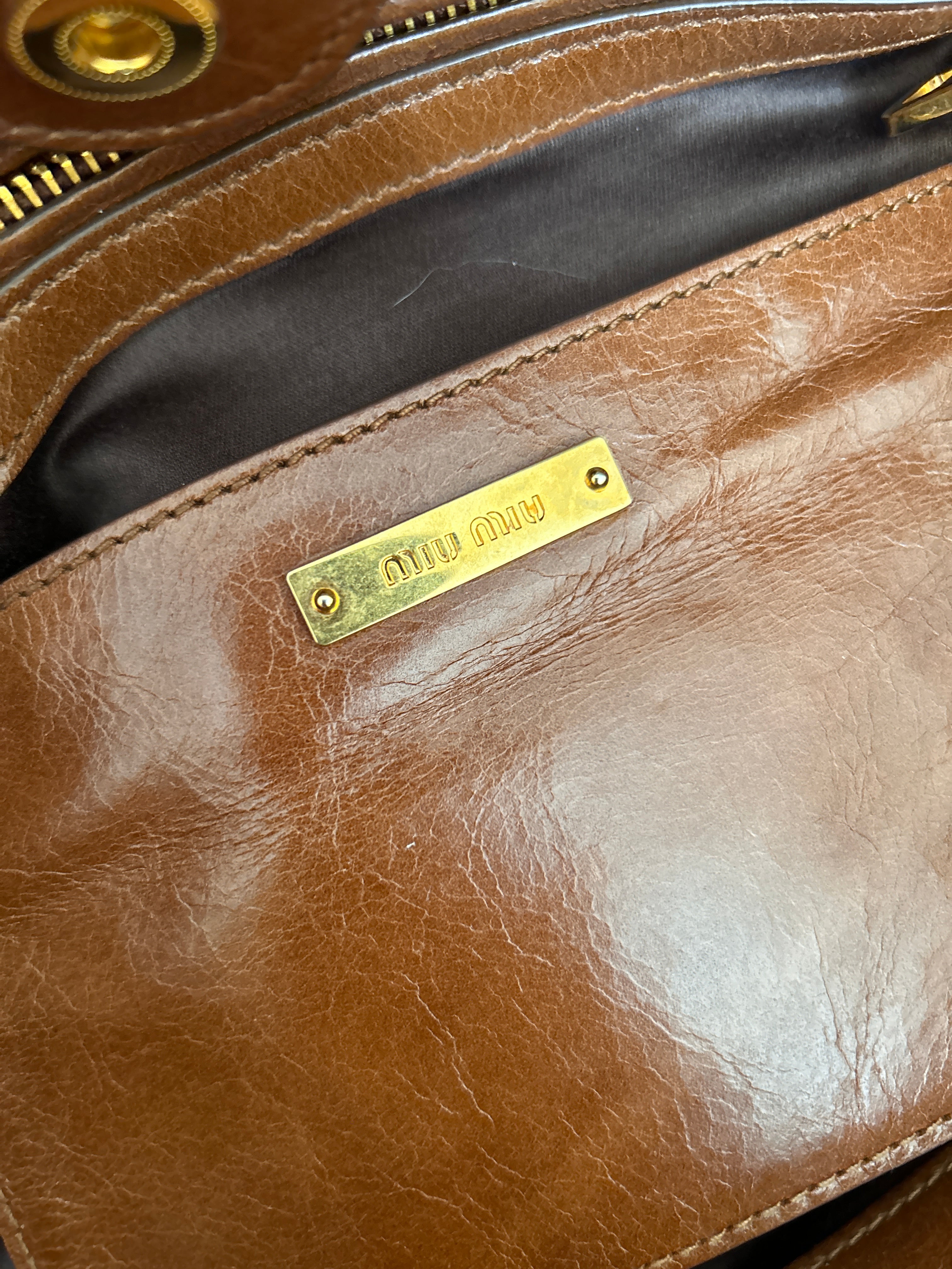 Vintage Miu Miu Vitello shine tan leather handbag