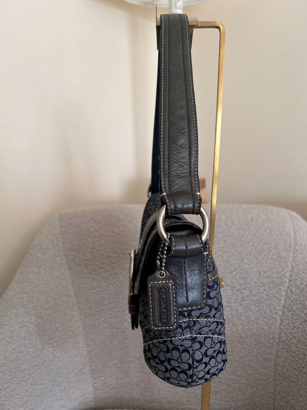Vintage Coach Soho navy mini monogram shoulder bag