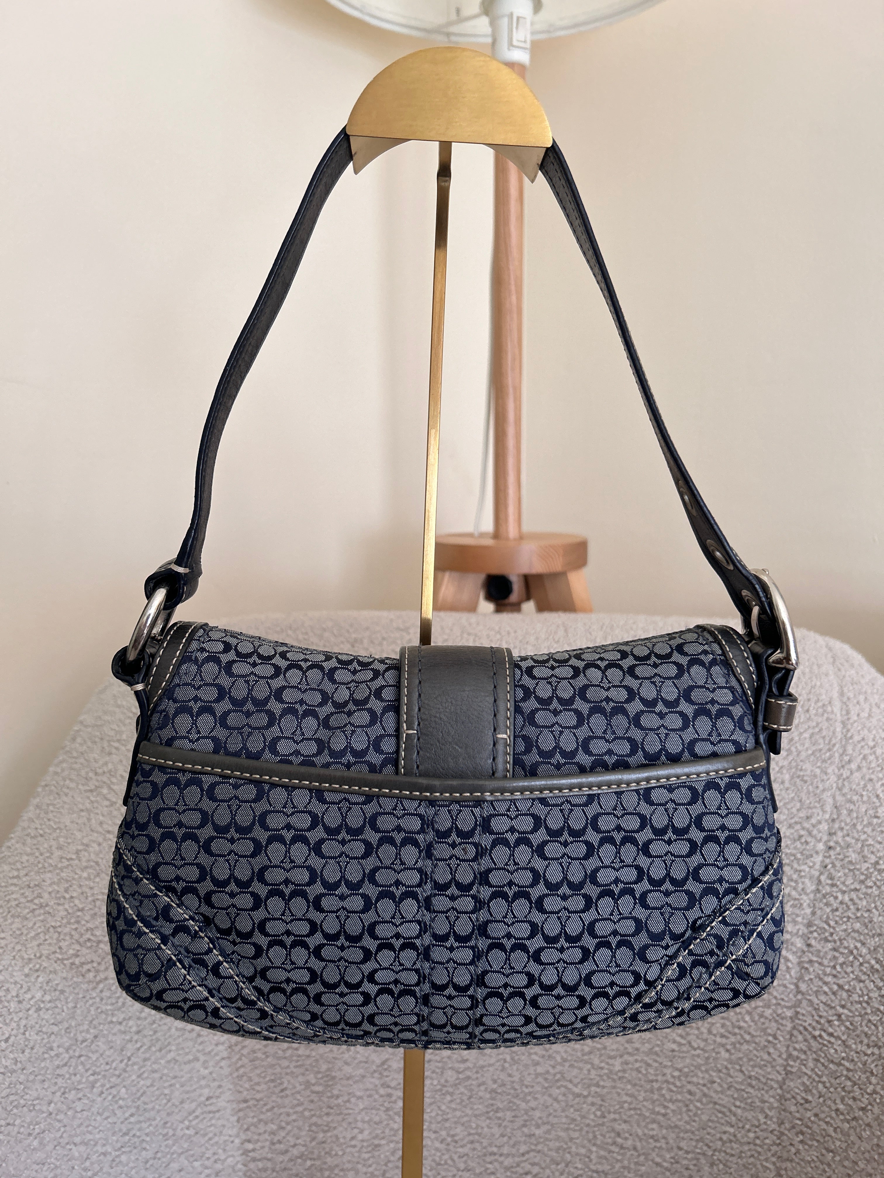 Vintage Coach Soho navy mini monogram shoulder bag