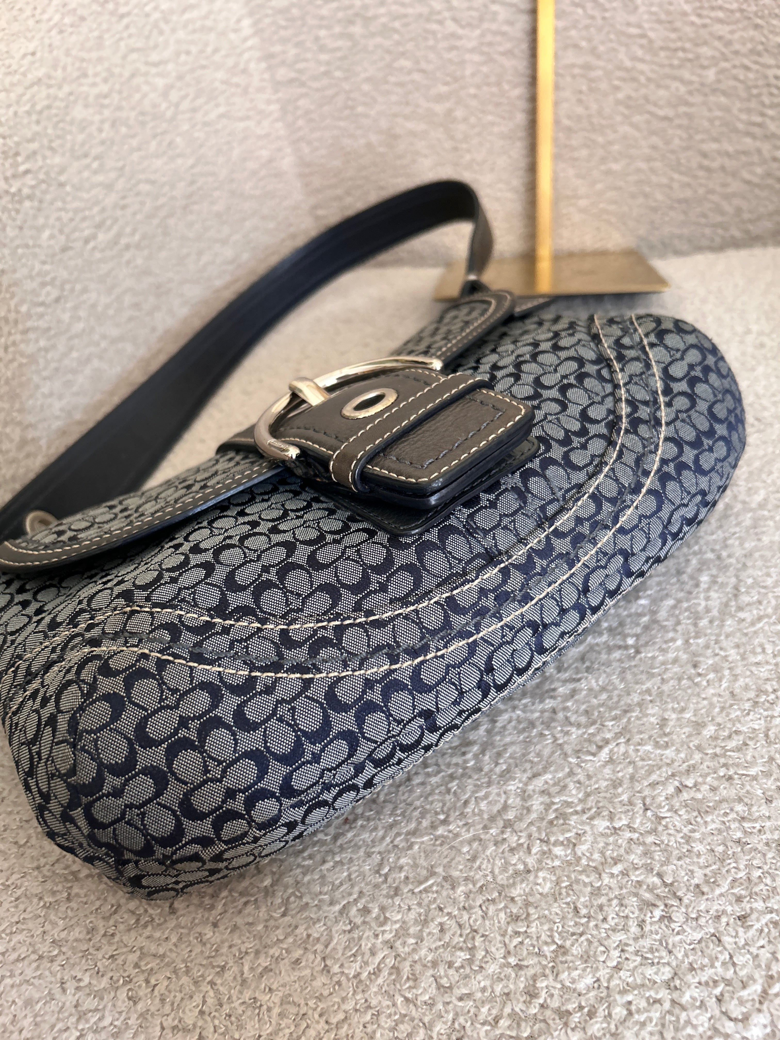 Vintage Coach Soho navy mini monogram shoulder bag