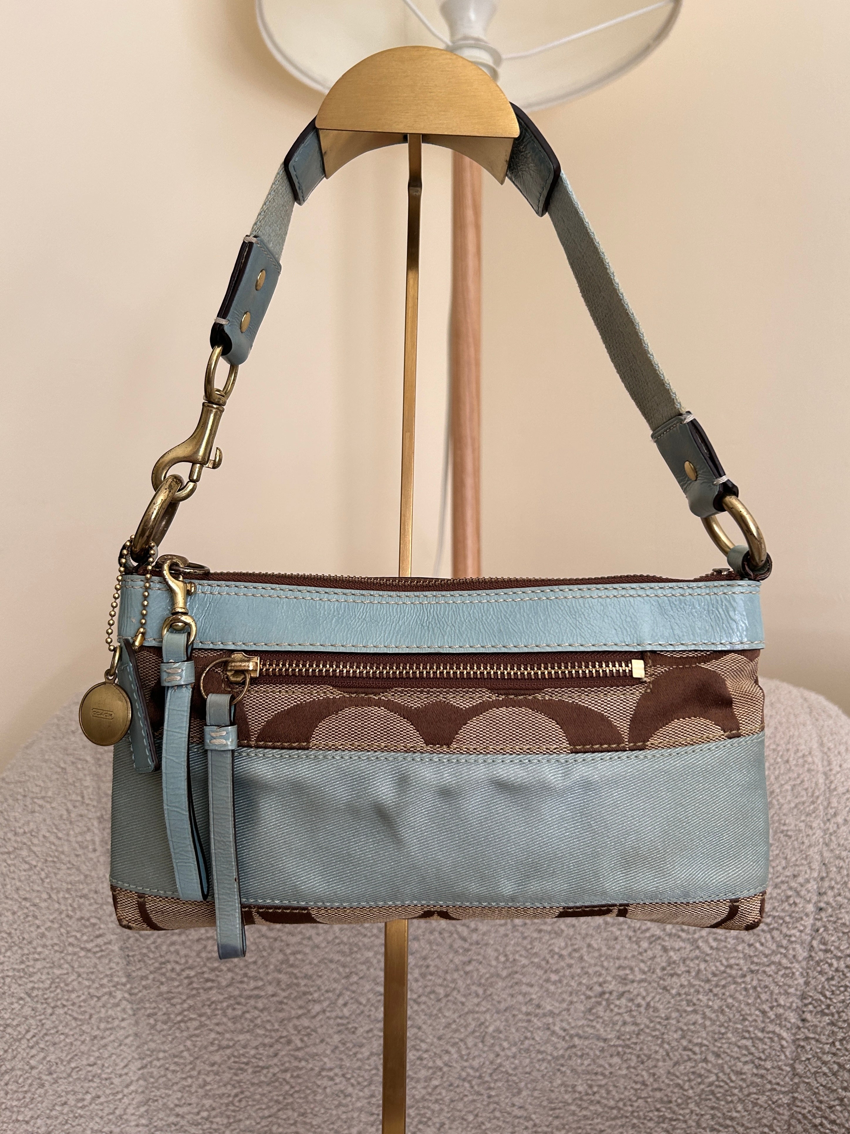 Vintage Coach Limited Edition blue and brown monogram mini shoulder bag
