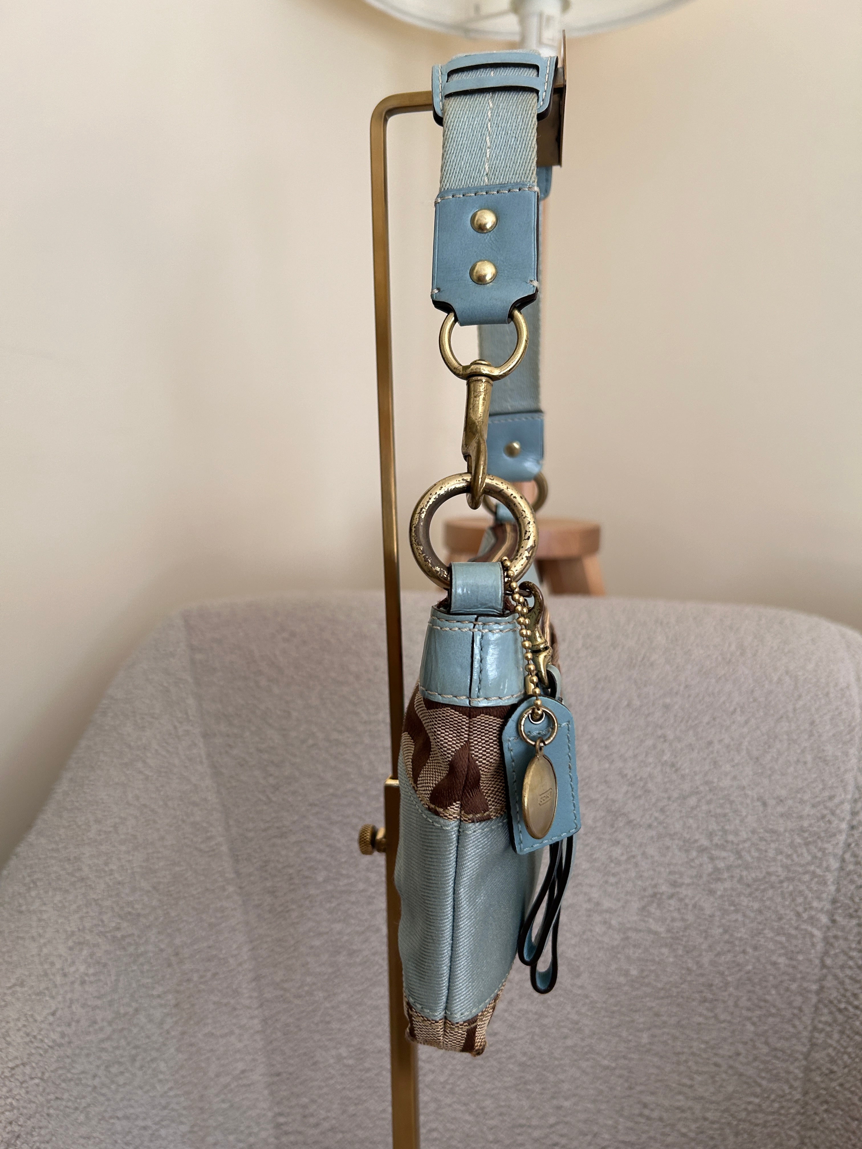 Vintage Coach Limited Edition blue and brown monogram mini shoulder bag