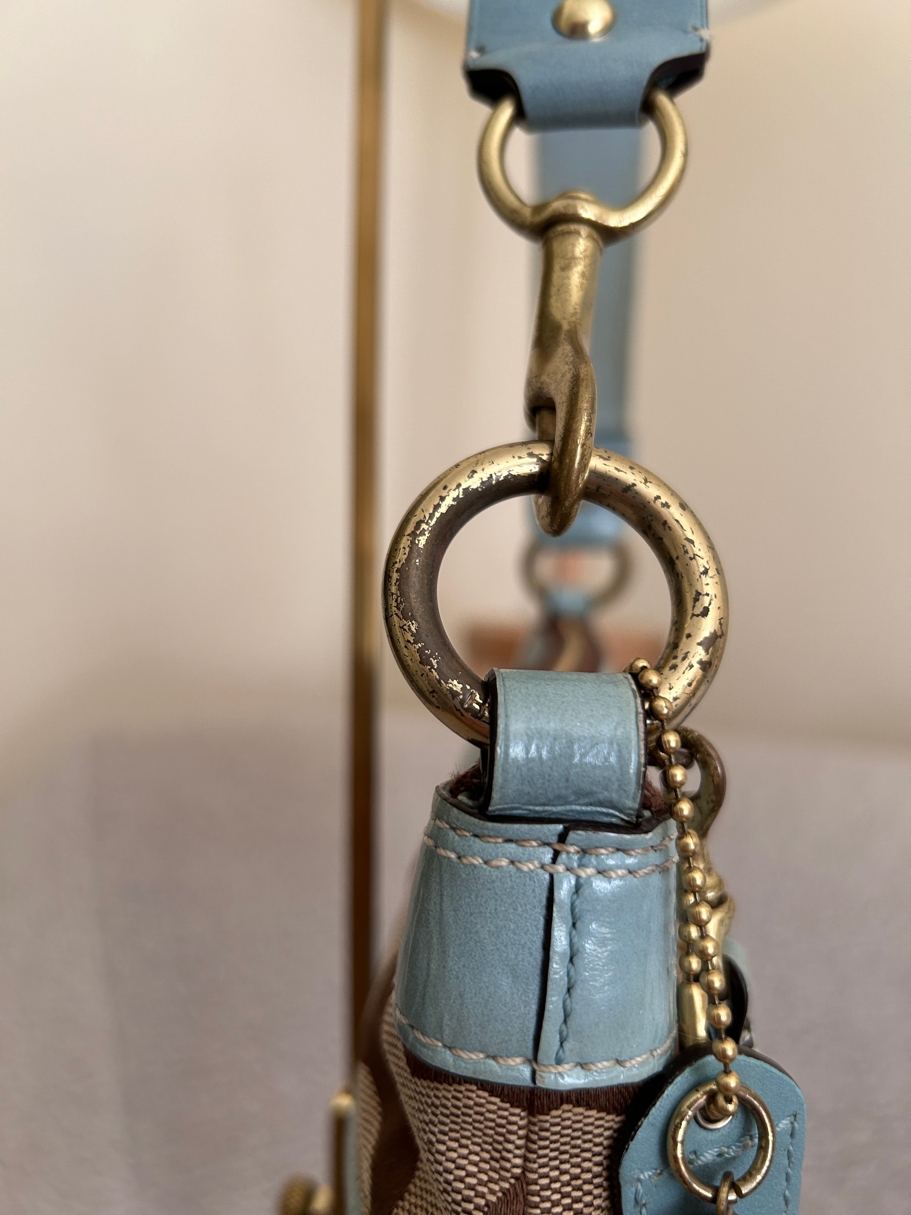 Vintage Coach Limited Edition blue and brown monogram mini shoulder bag