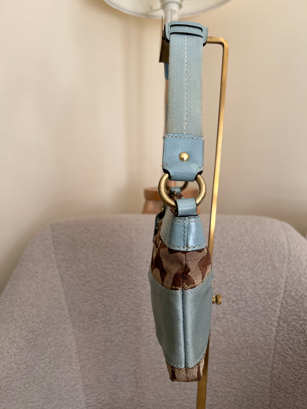 Vintage Coach Limited Edition blue and brown monogram mini shoulder bag