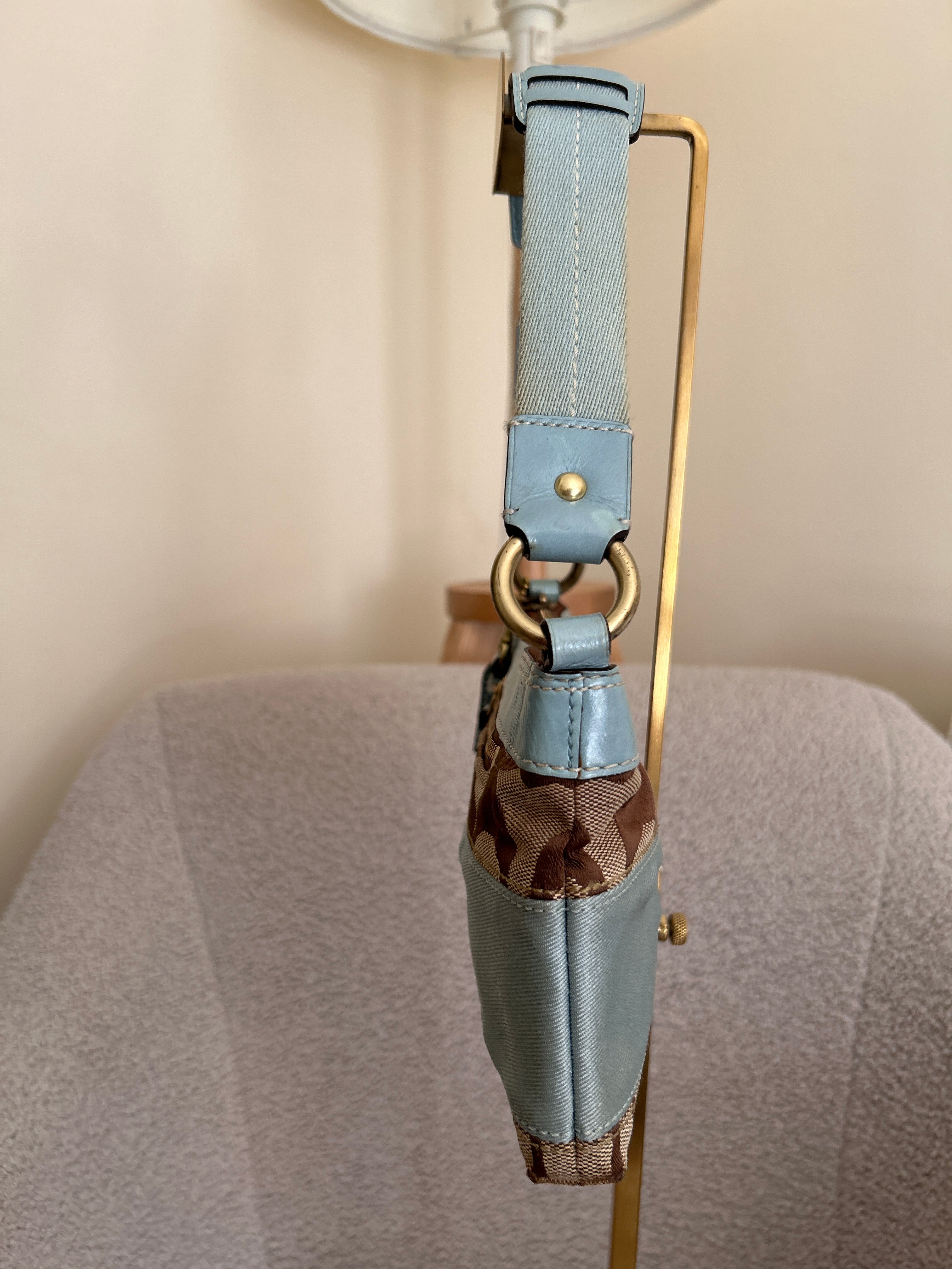Vintage Coach Limited Edition blue and brown monogram mini shoulder bag