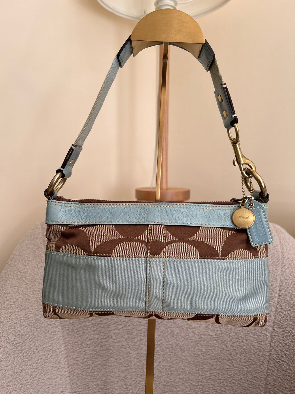 Vintage Coach Limited Edition blue and brown monogram mini shoulder bag