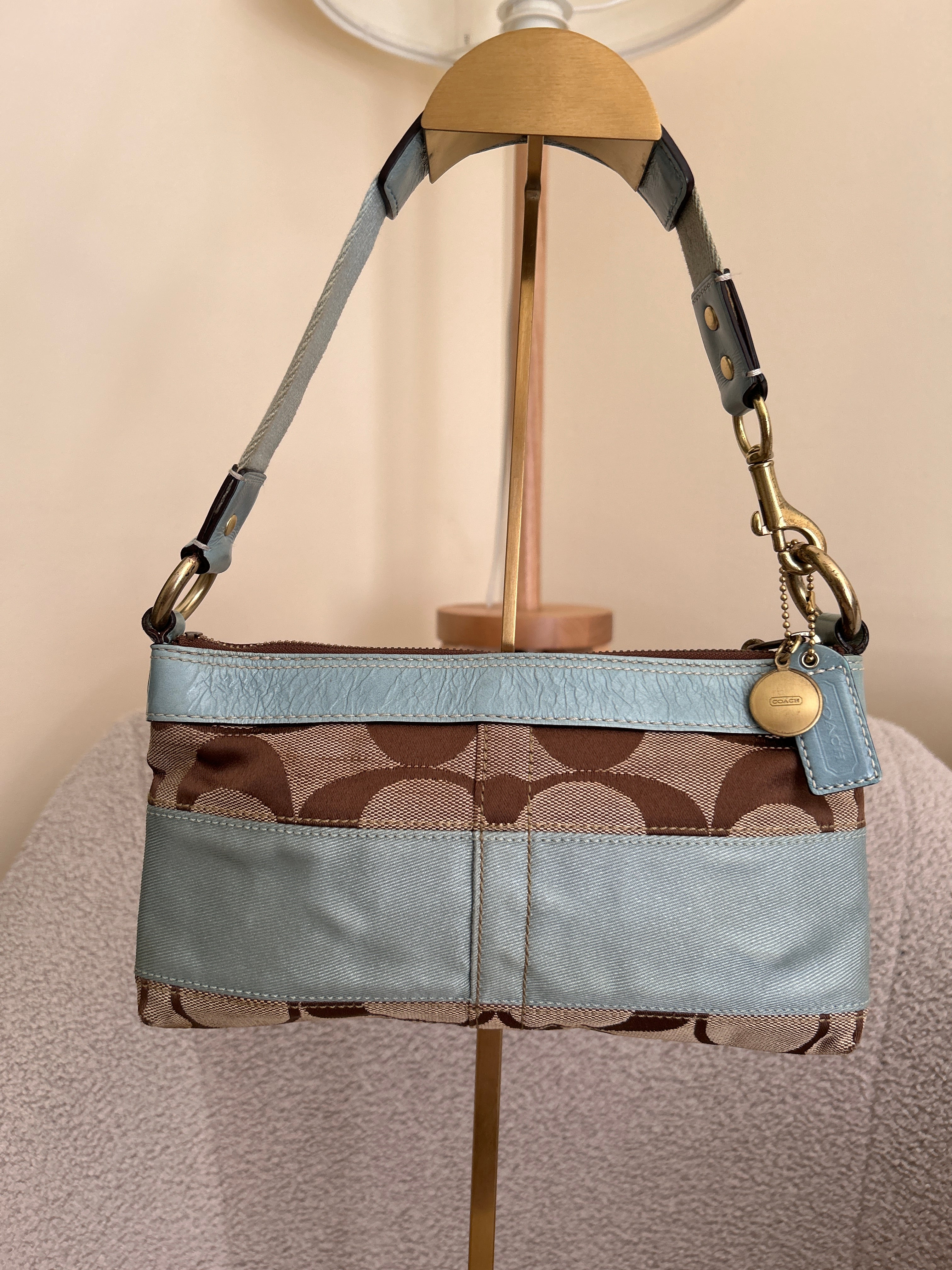 Vintage Coach Limited Edition blue and brown monogram mini shoulder bag