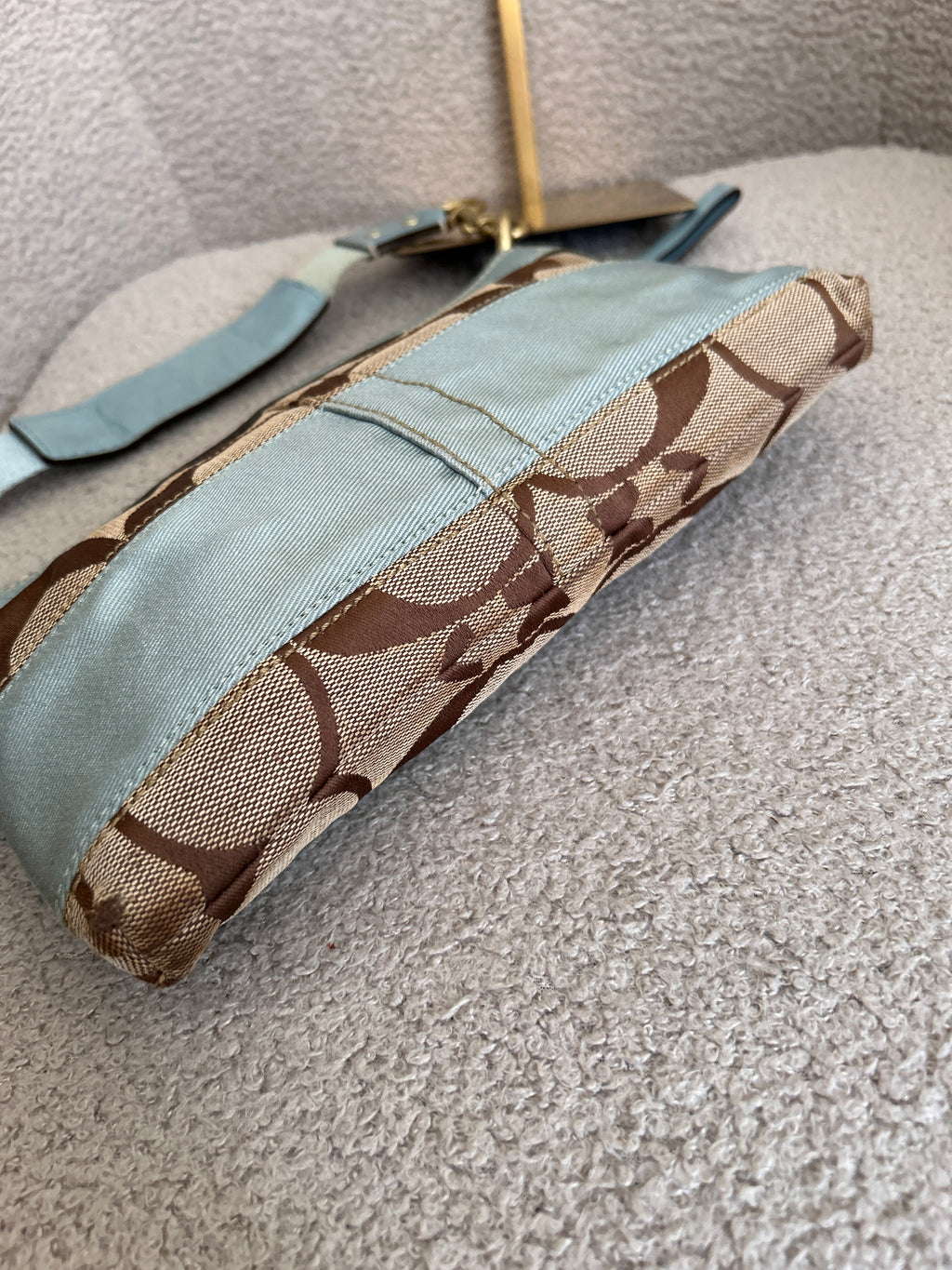 Vintage Coach Limited Edition blue and brown monogram mini shoulder bag