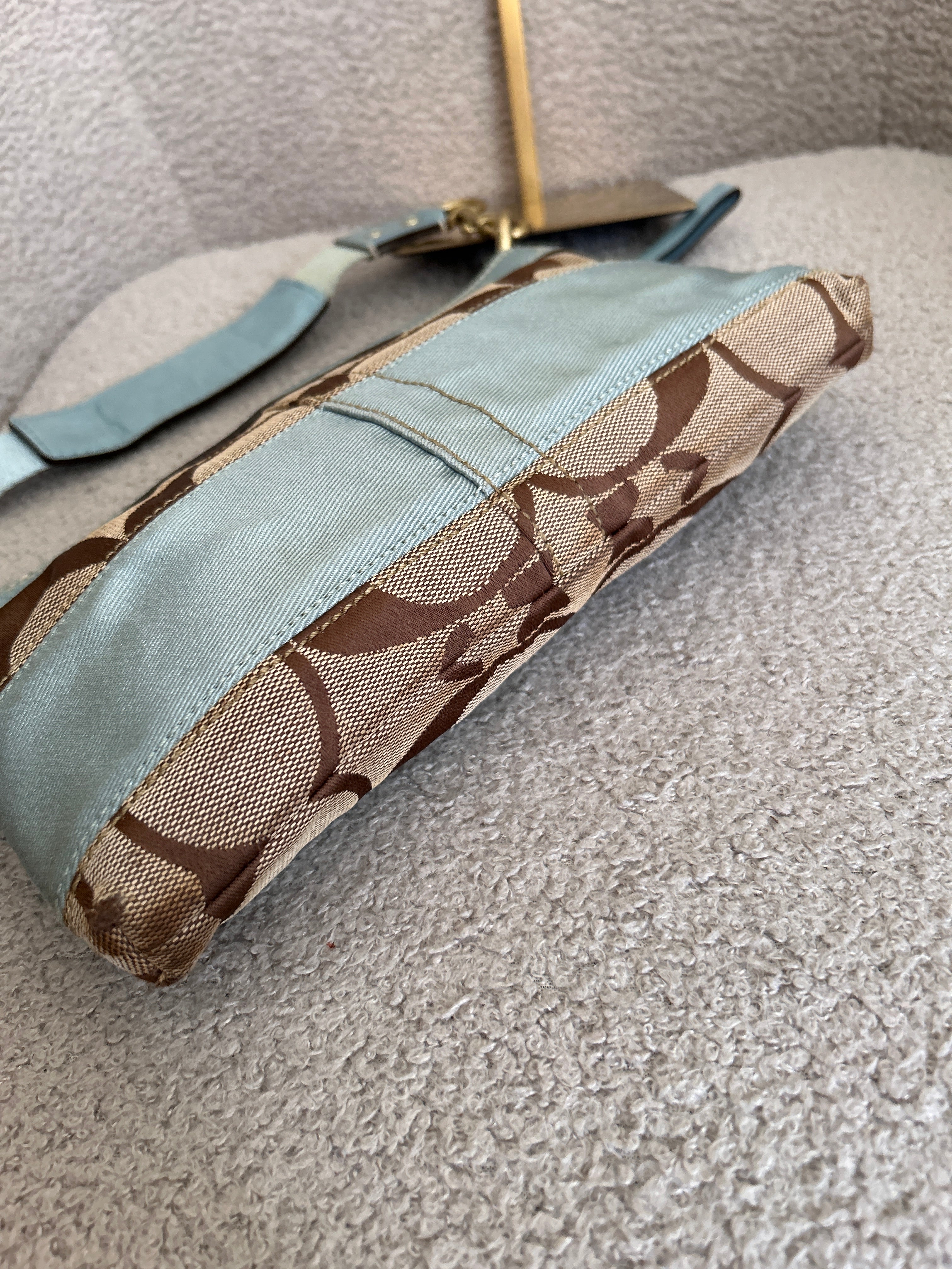 Vintage Coach Limited Edition blue and brown monogram mini shoulder bag