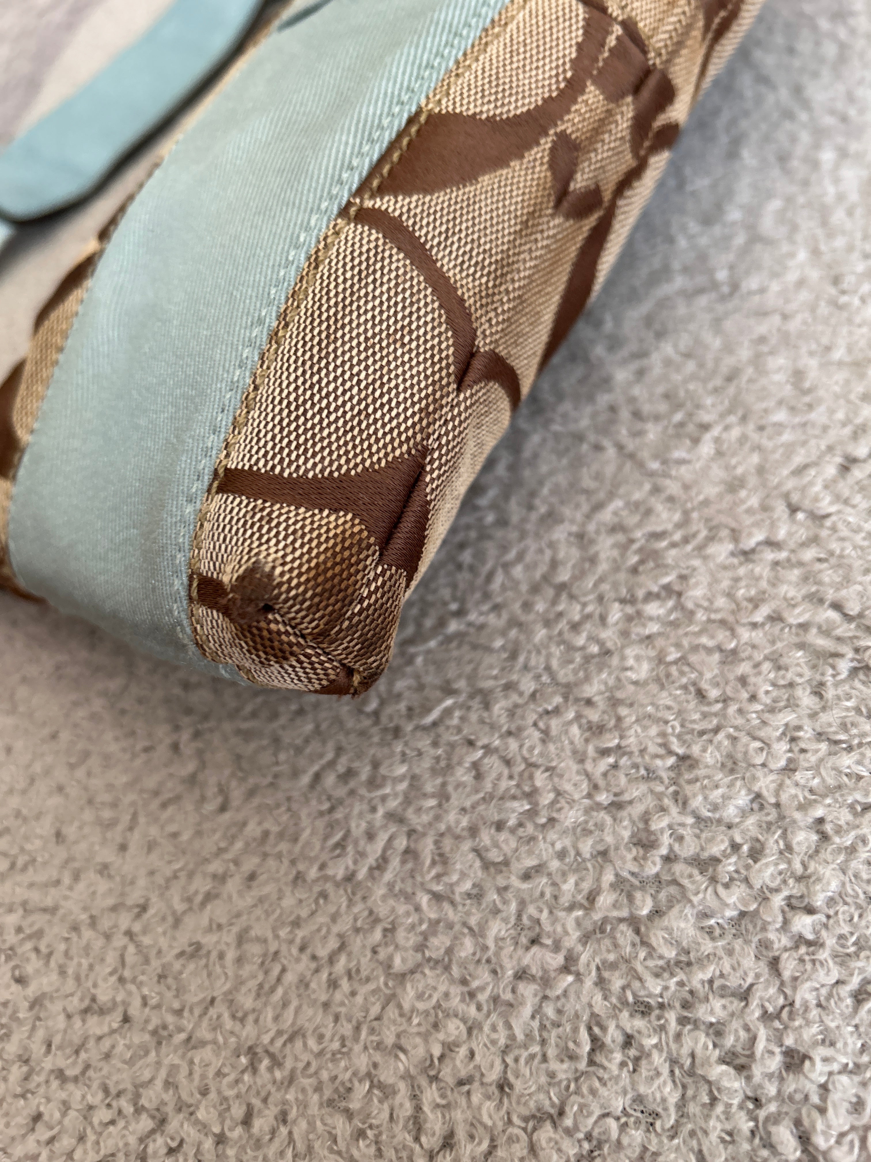 Vintage Coach Limited Edition blue and brown monogram mini shoulder bag