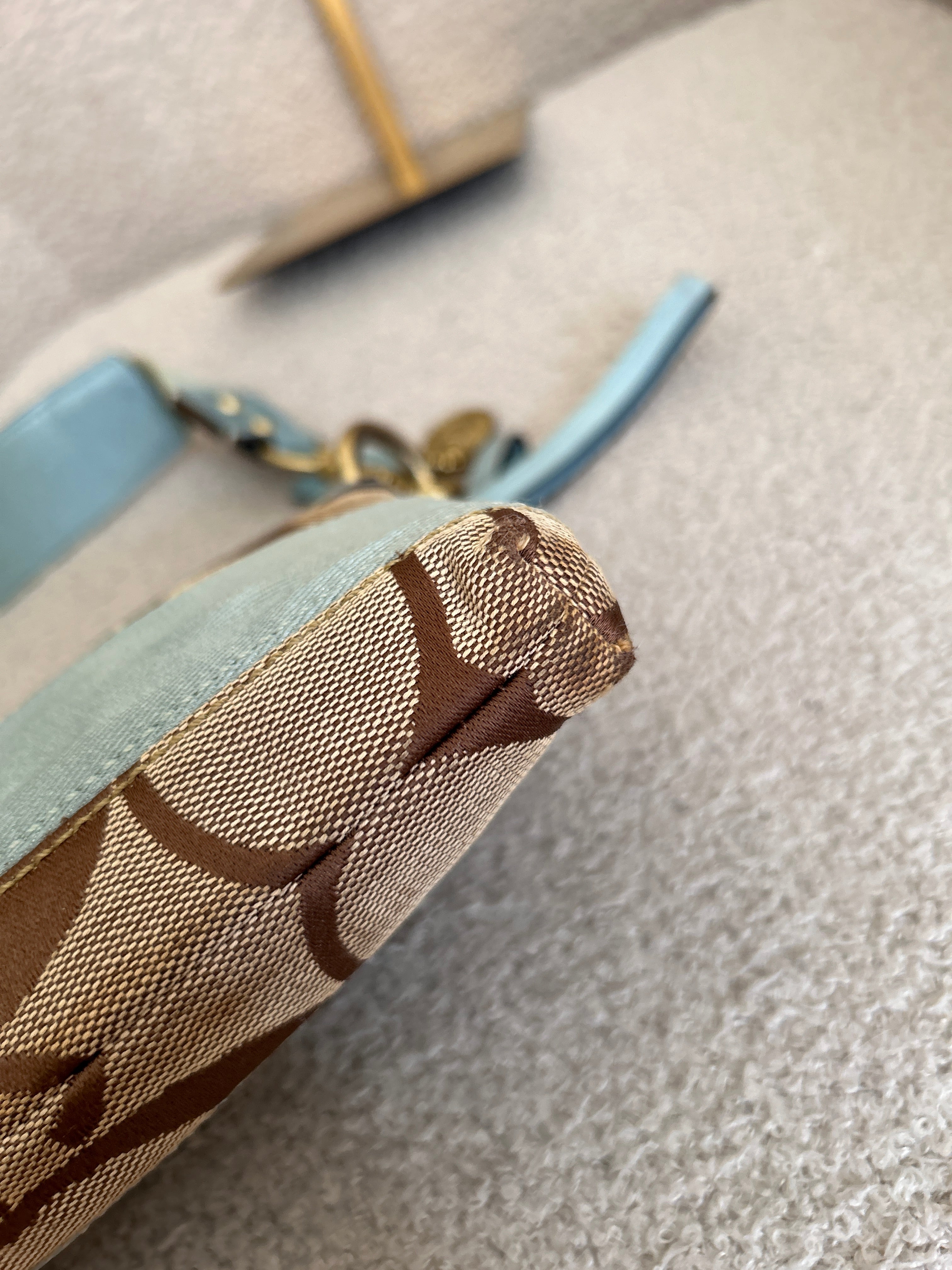 Vintage Coach Limited Edition blue and brown monogram mini shoulder bag