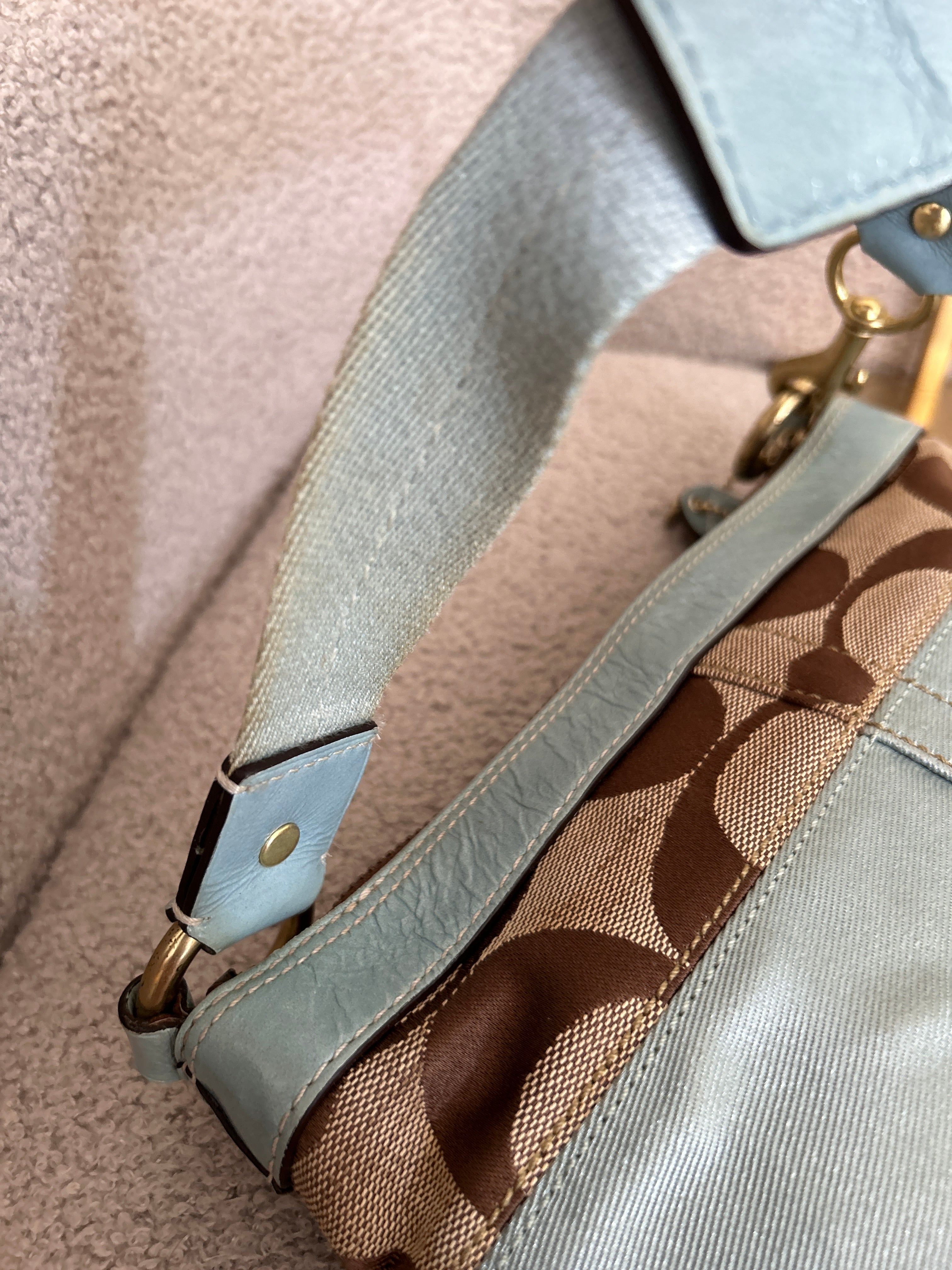Vintage Coach Limited Edition blue and brown monogram mini shoulder bag