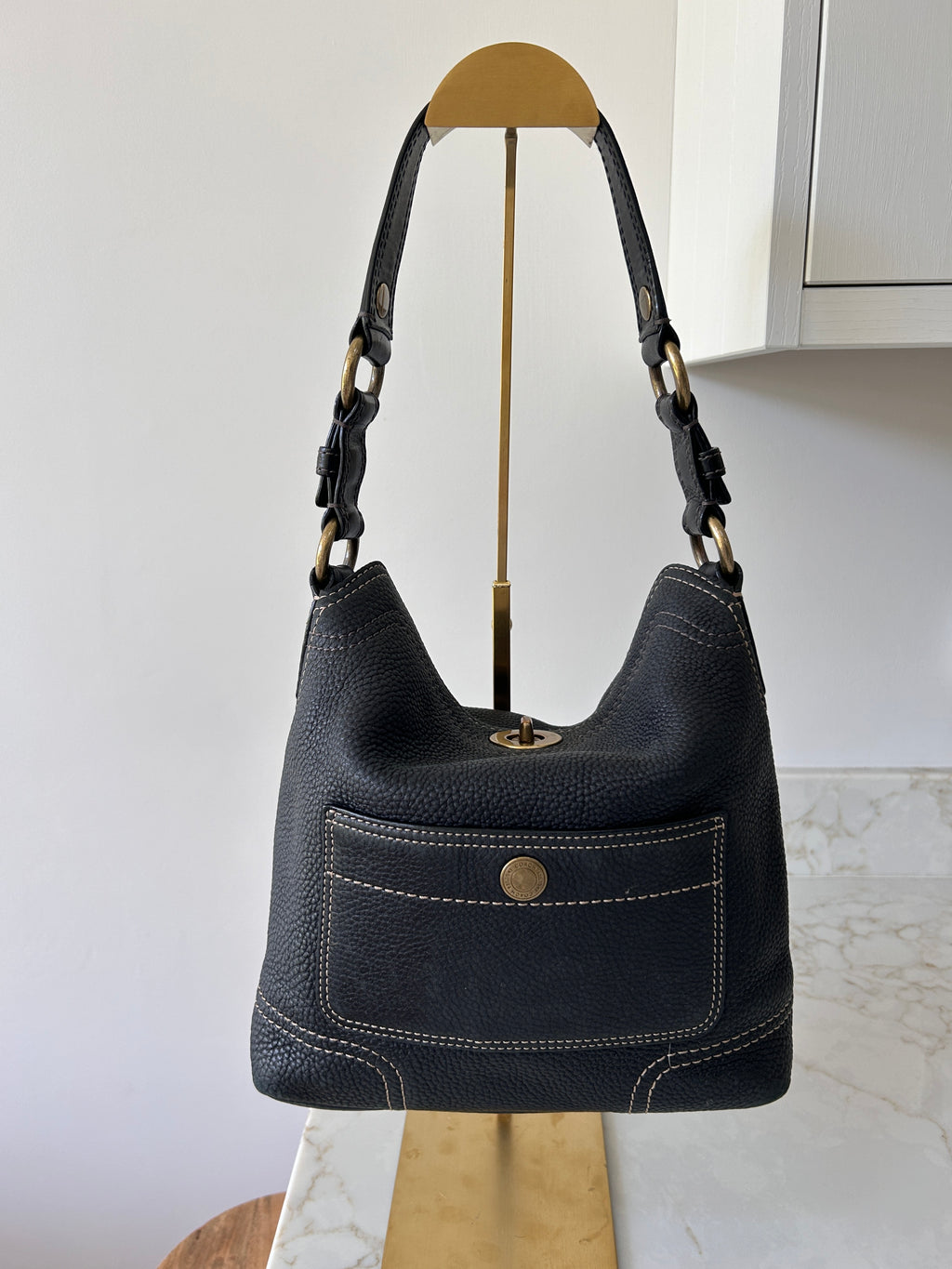 Vintage Coach black leather shoulder bag