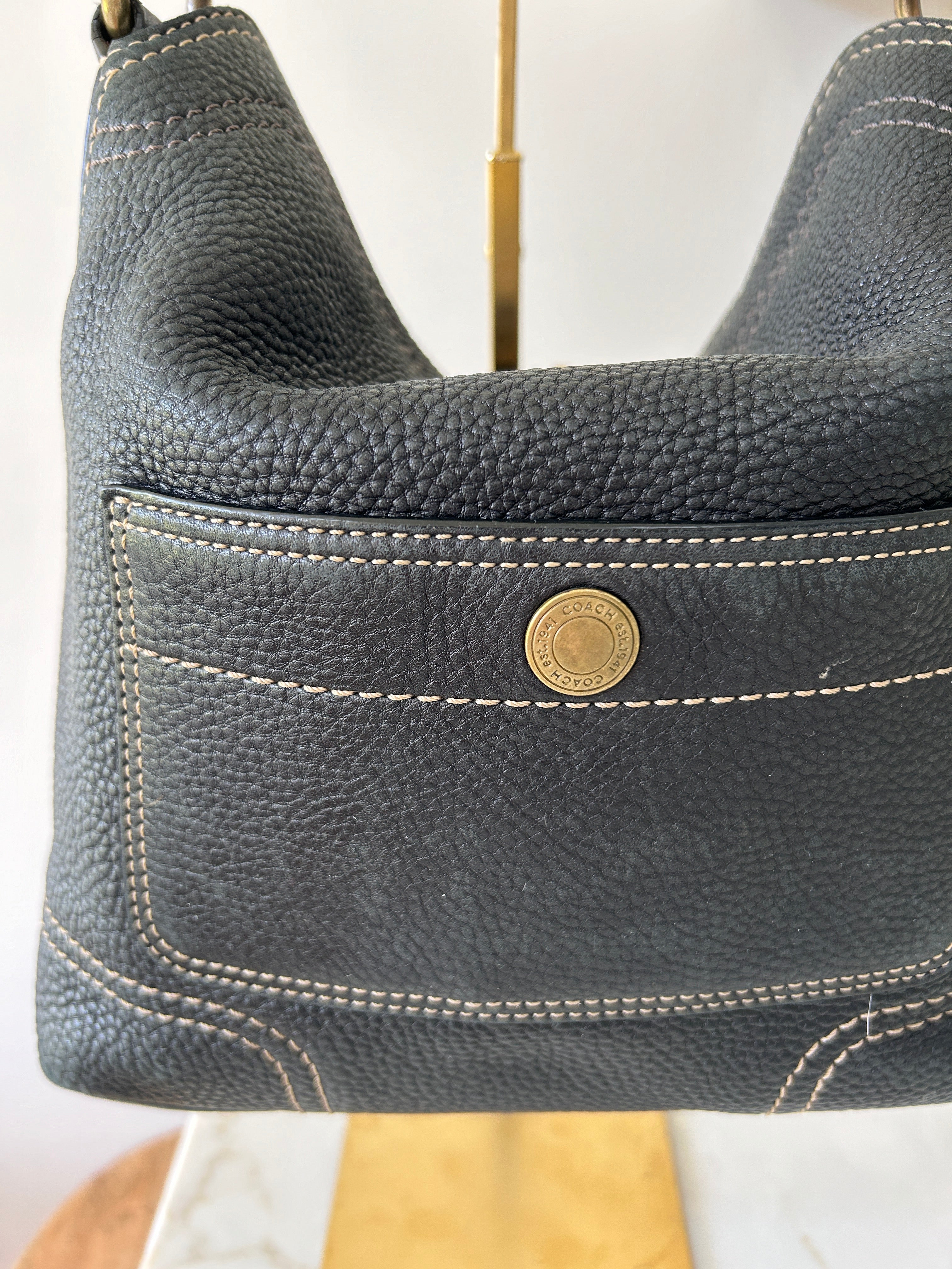 Vintage Coach black leather shoulder bag