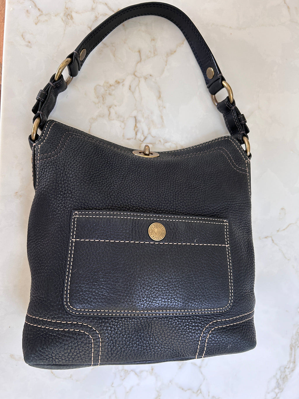 Vintage Coach black leather shoulder bag