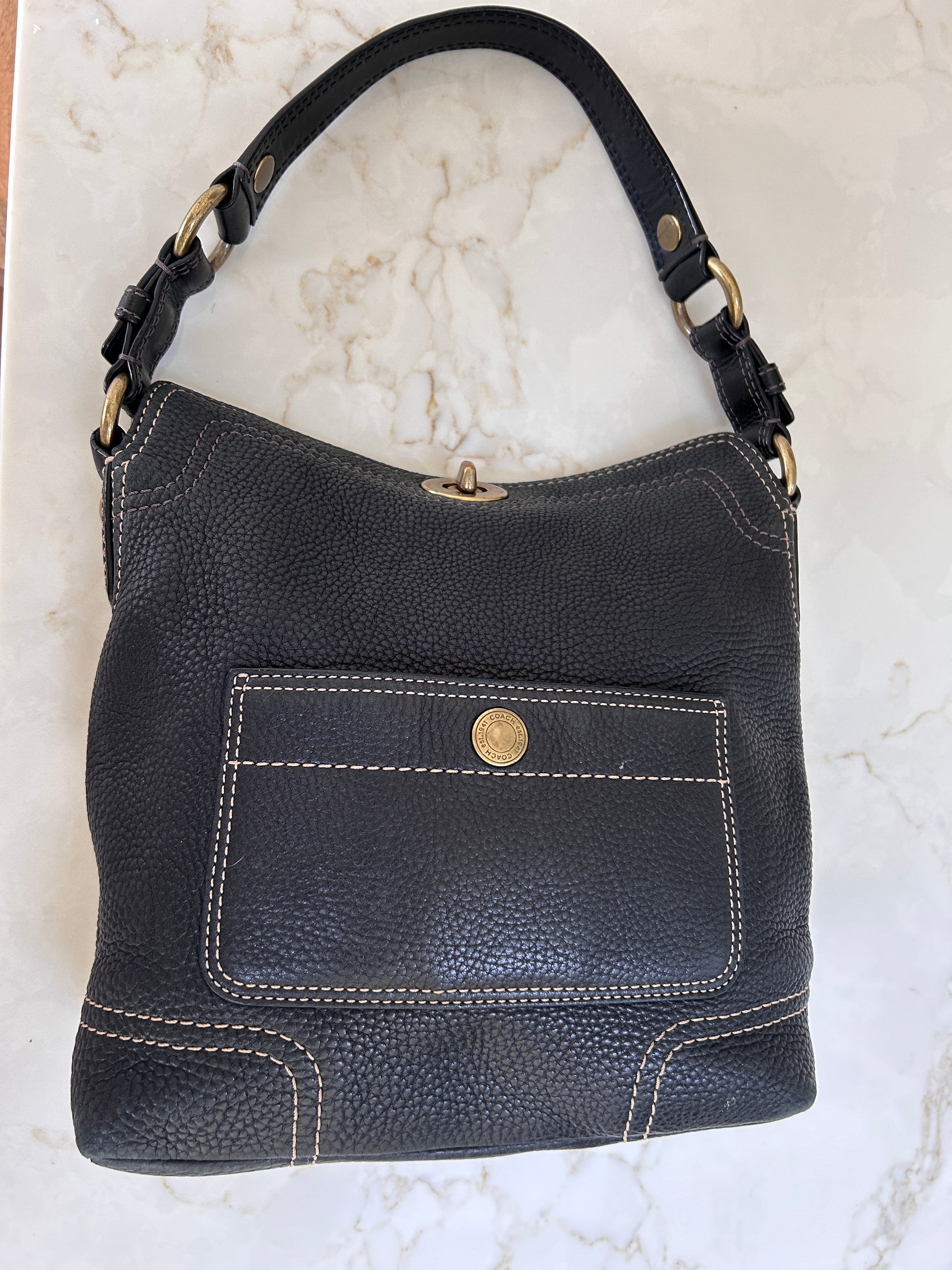 Vintage Coach black leather shoulder bag