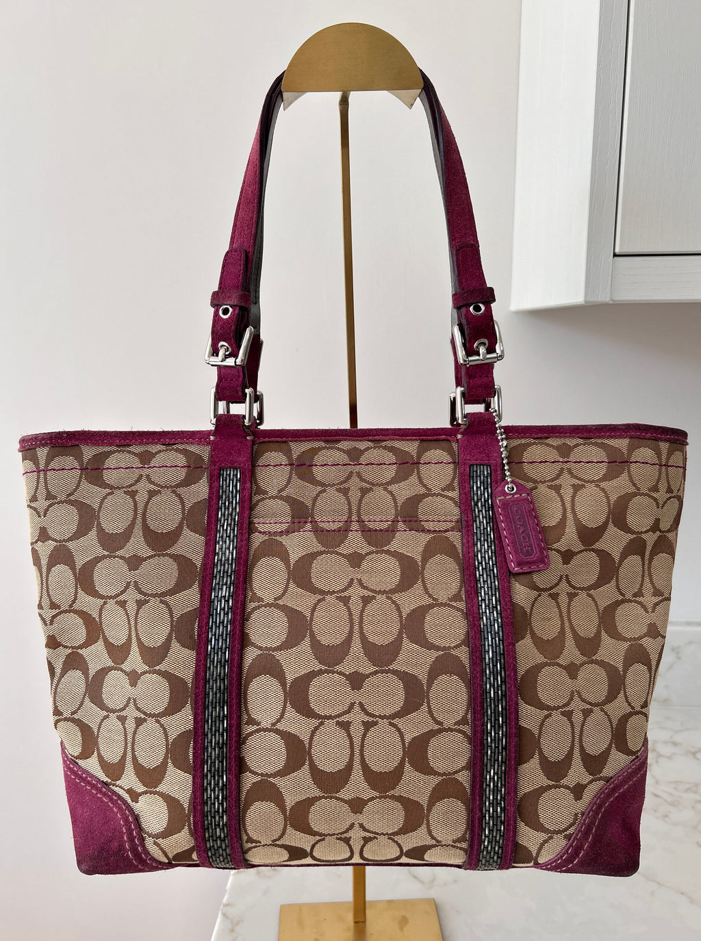 Vintage Coach suede tote shoulder bag