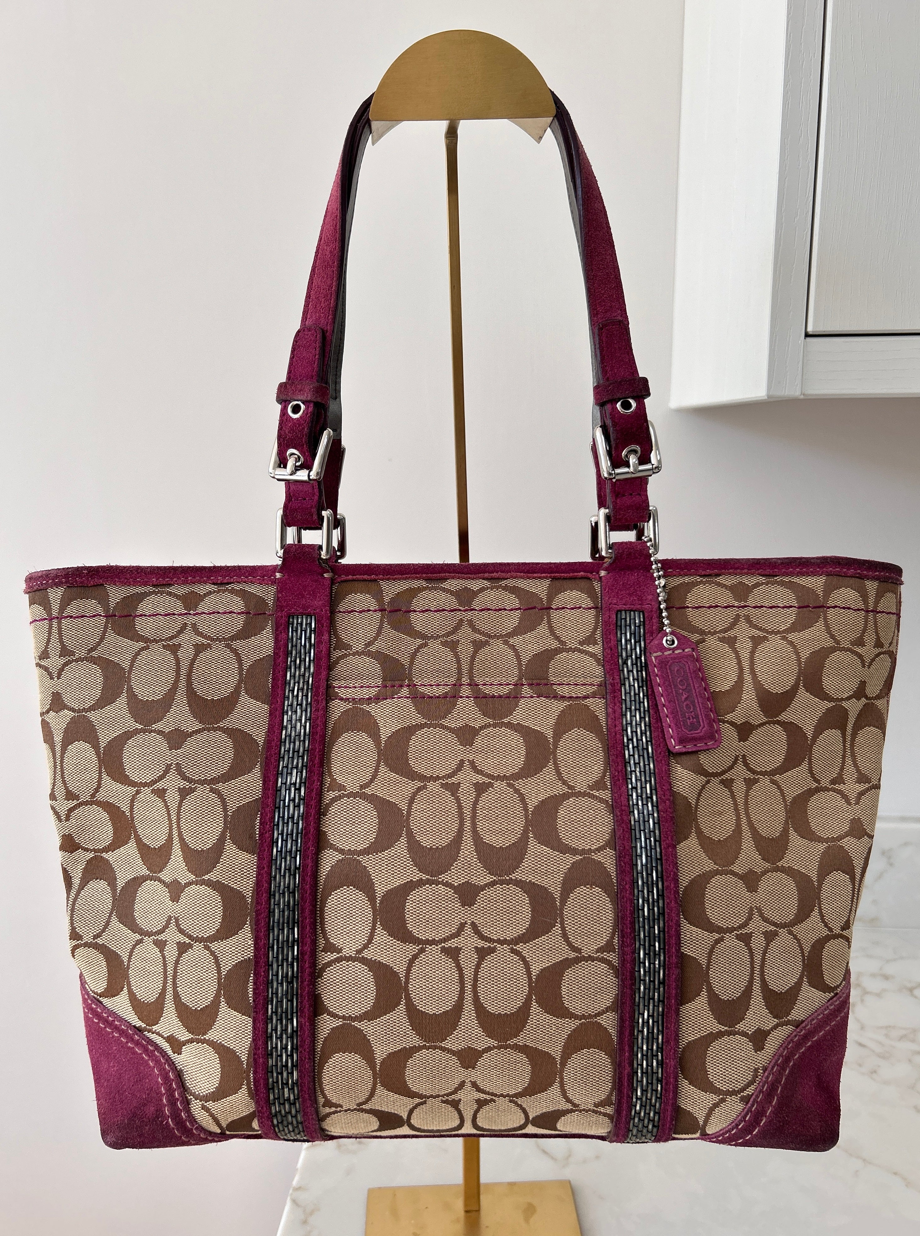 Vintage Coach suede tote shoulder bag