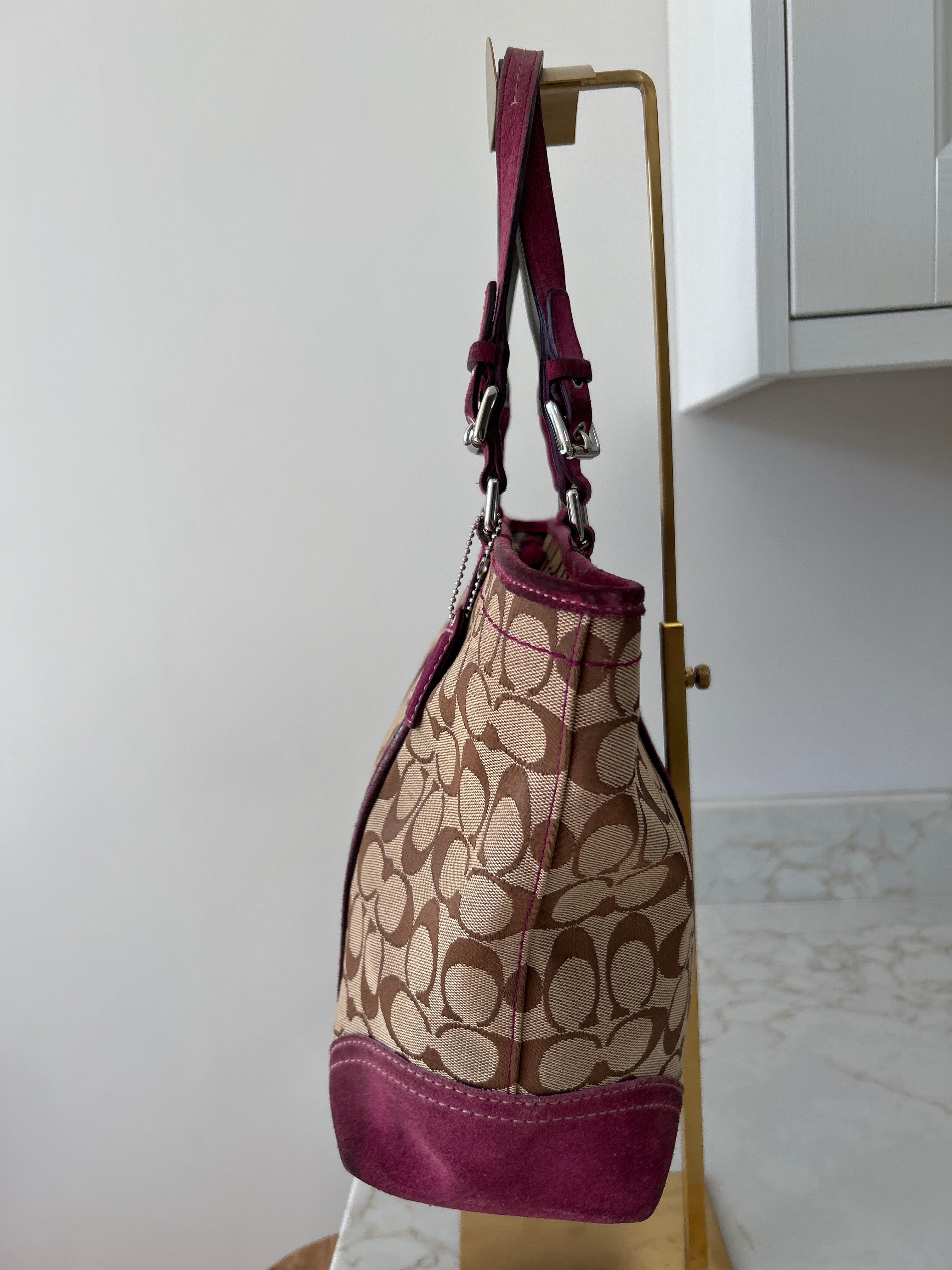 Vintage Coach suede tote shoulder bag