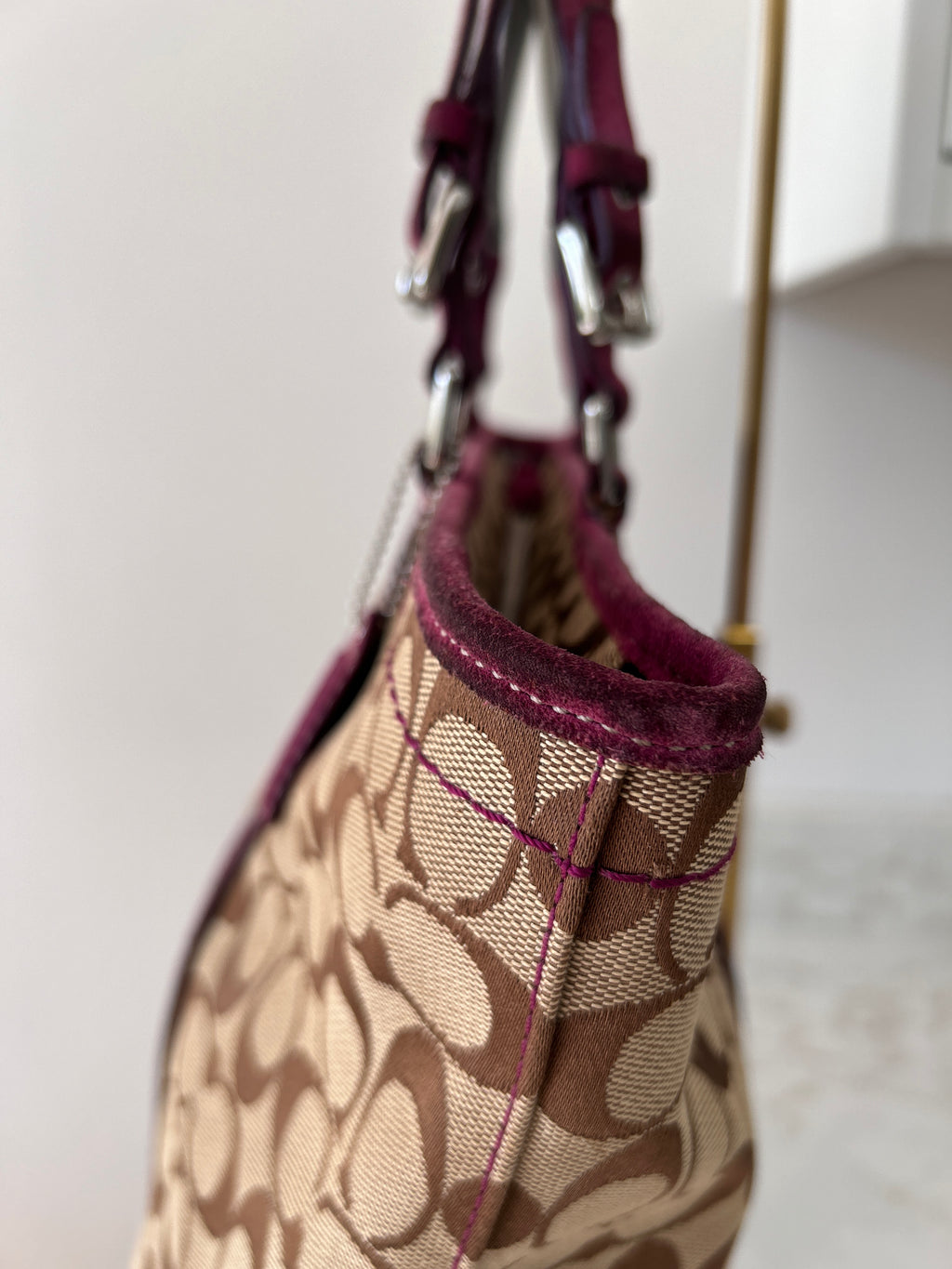 Vintage Coach suede tote shoulder bag