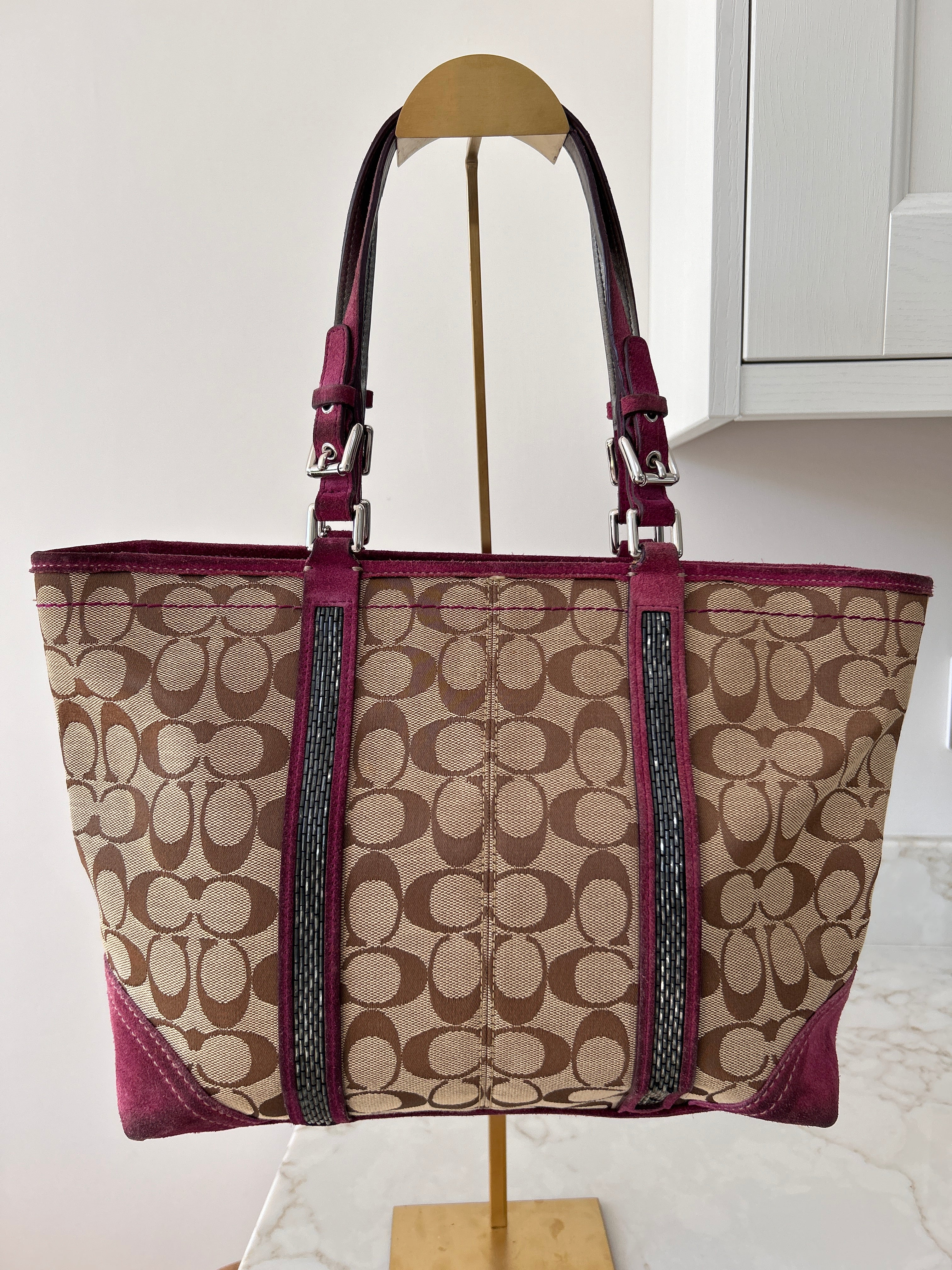 Vintage Coach suede tote shoulder bag