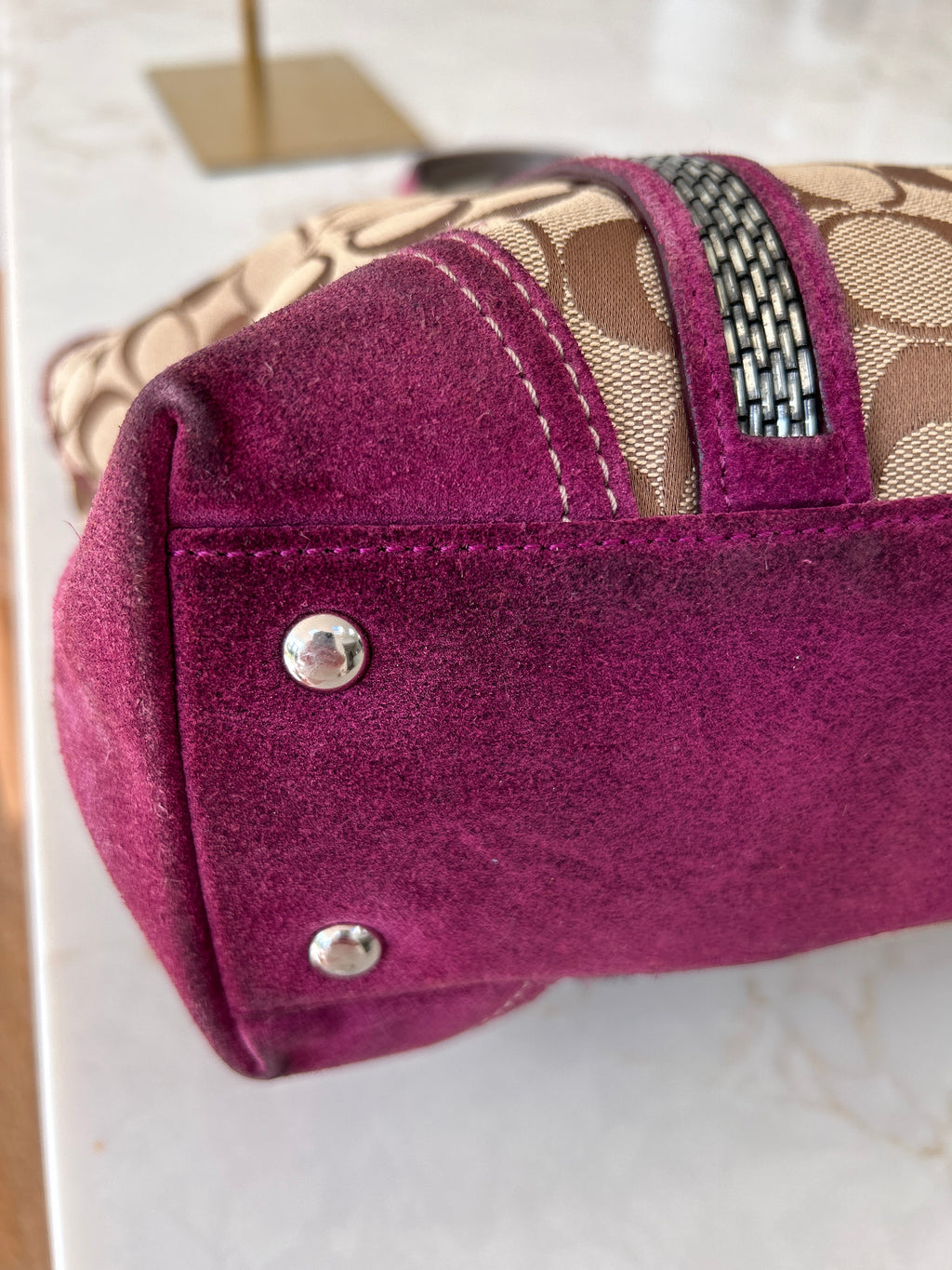 Vintage Coach suede tote shoulder bag