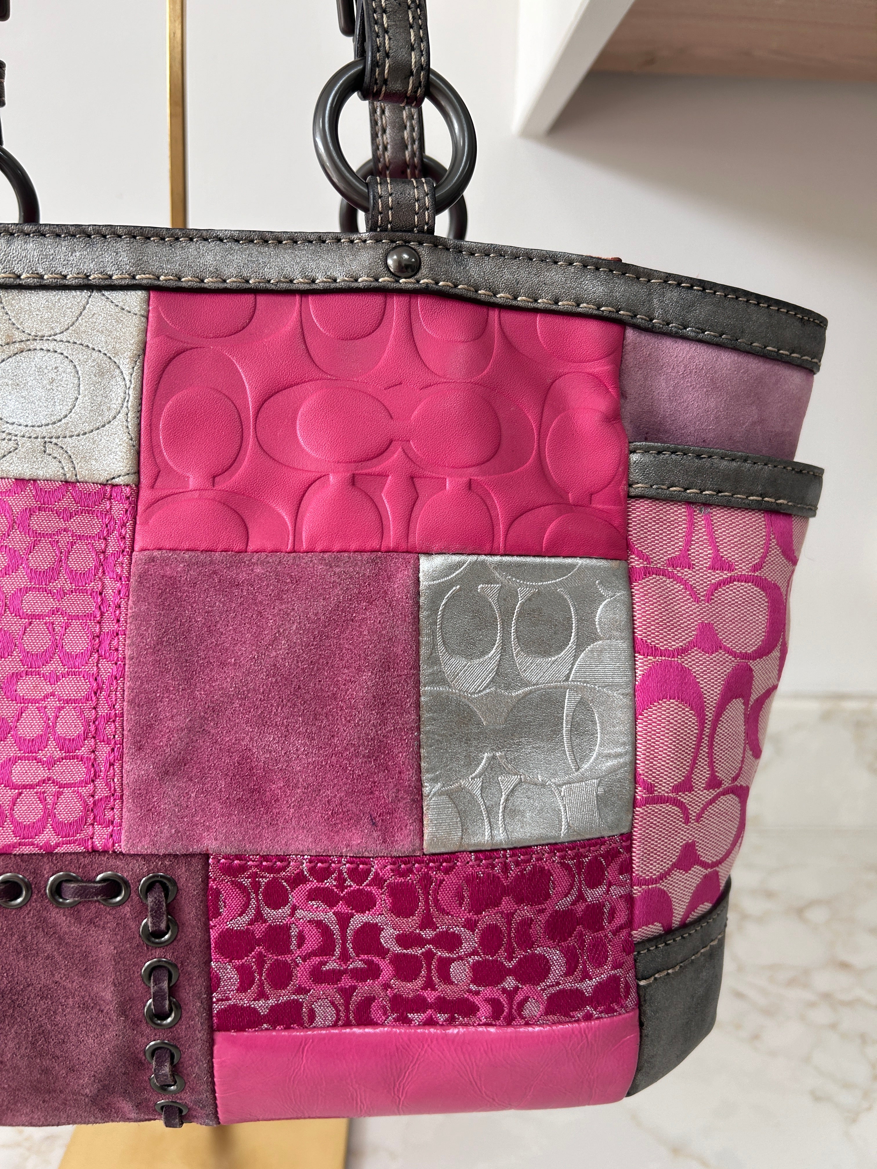 Vintage Coach patchwork tote shoulder bag