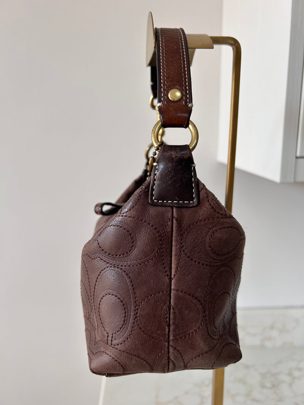 Vintage Coach brown leather mini handbag