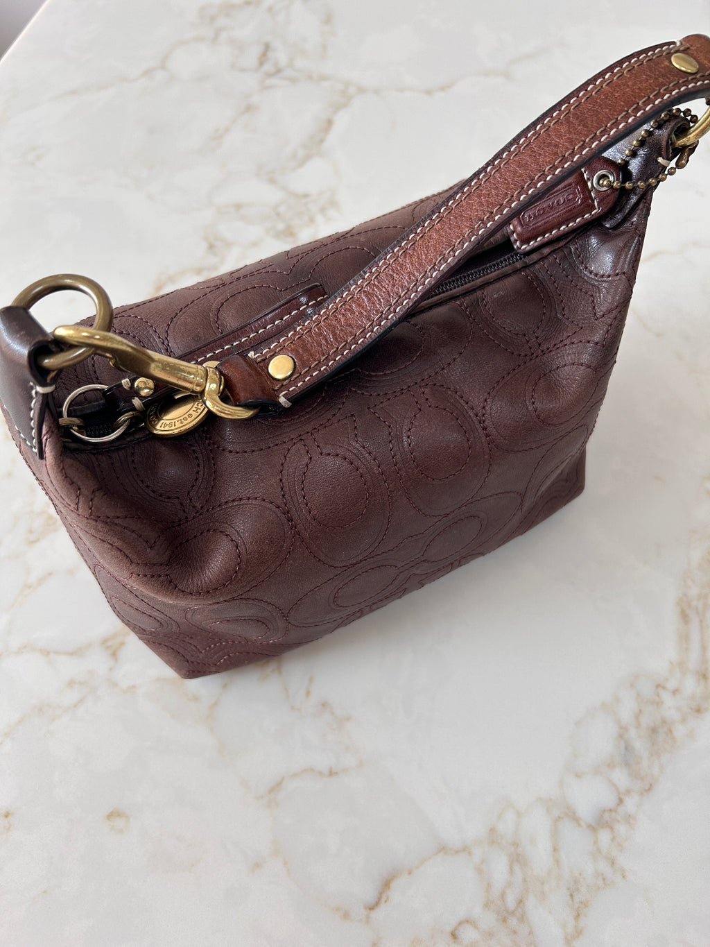 Vintage Coach brown leather mini handbag