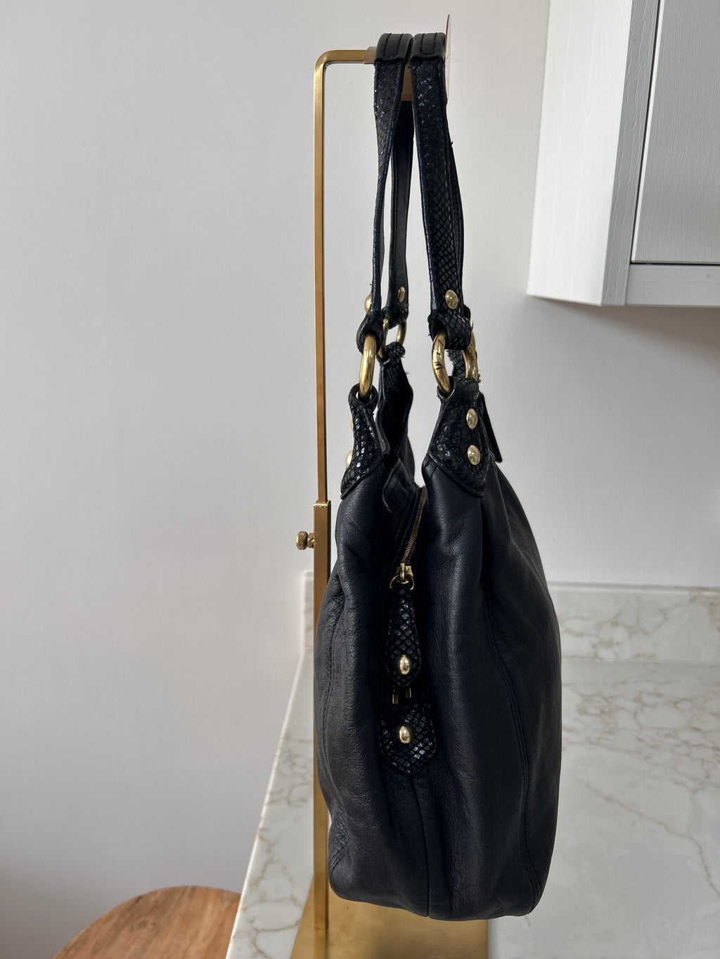 Vintage Coach black leather shoulder bag