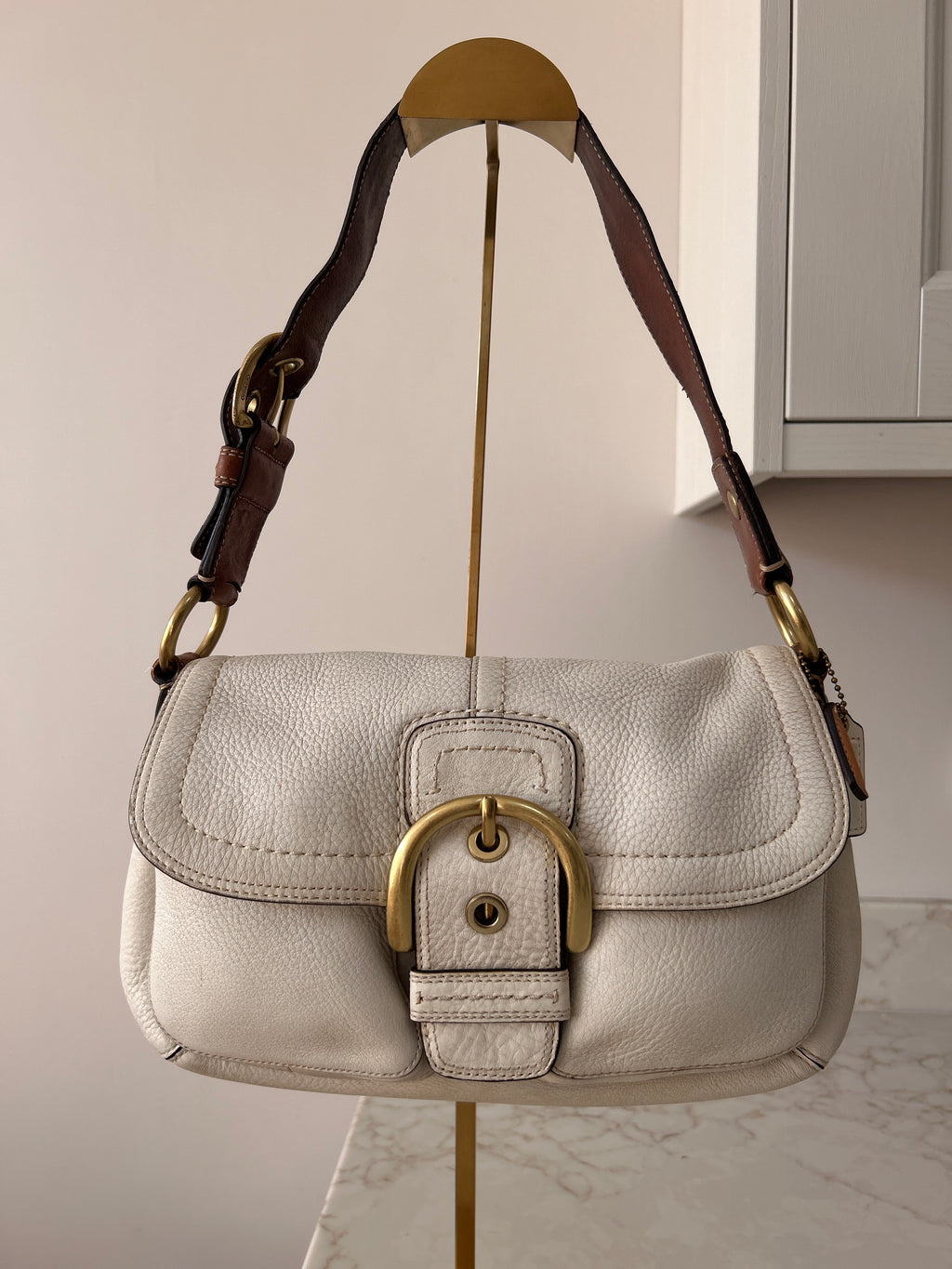 Vintage Coach Soho white leather shoulder bag