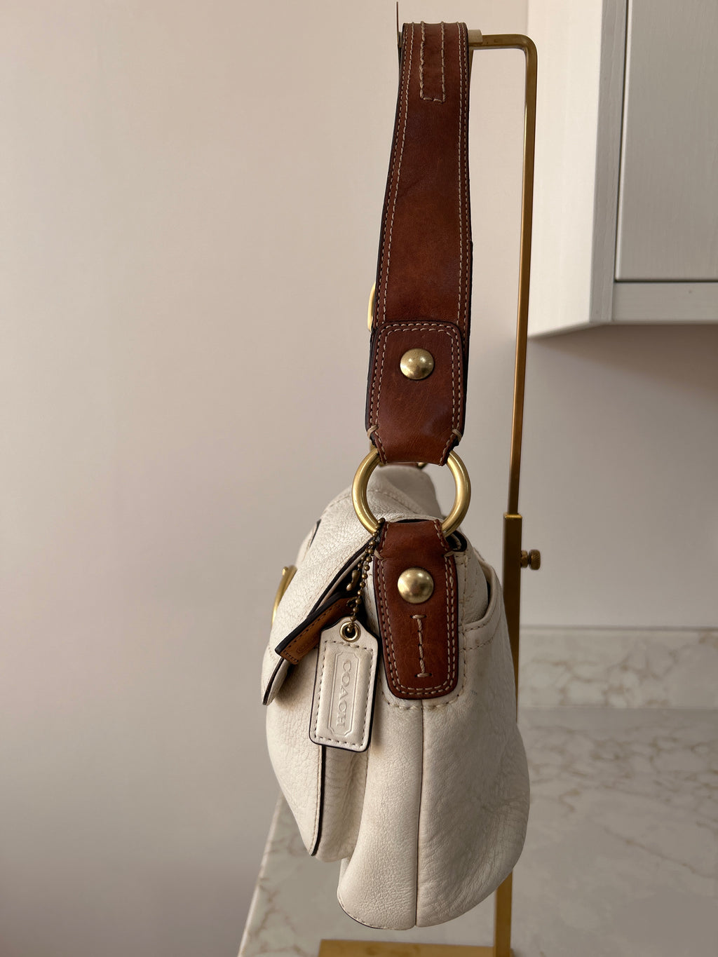 Vintage Coach Soho white leather shoulder bag