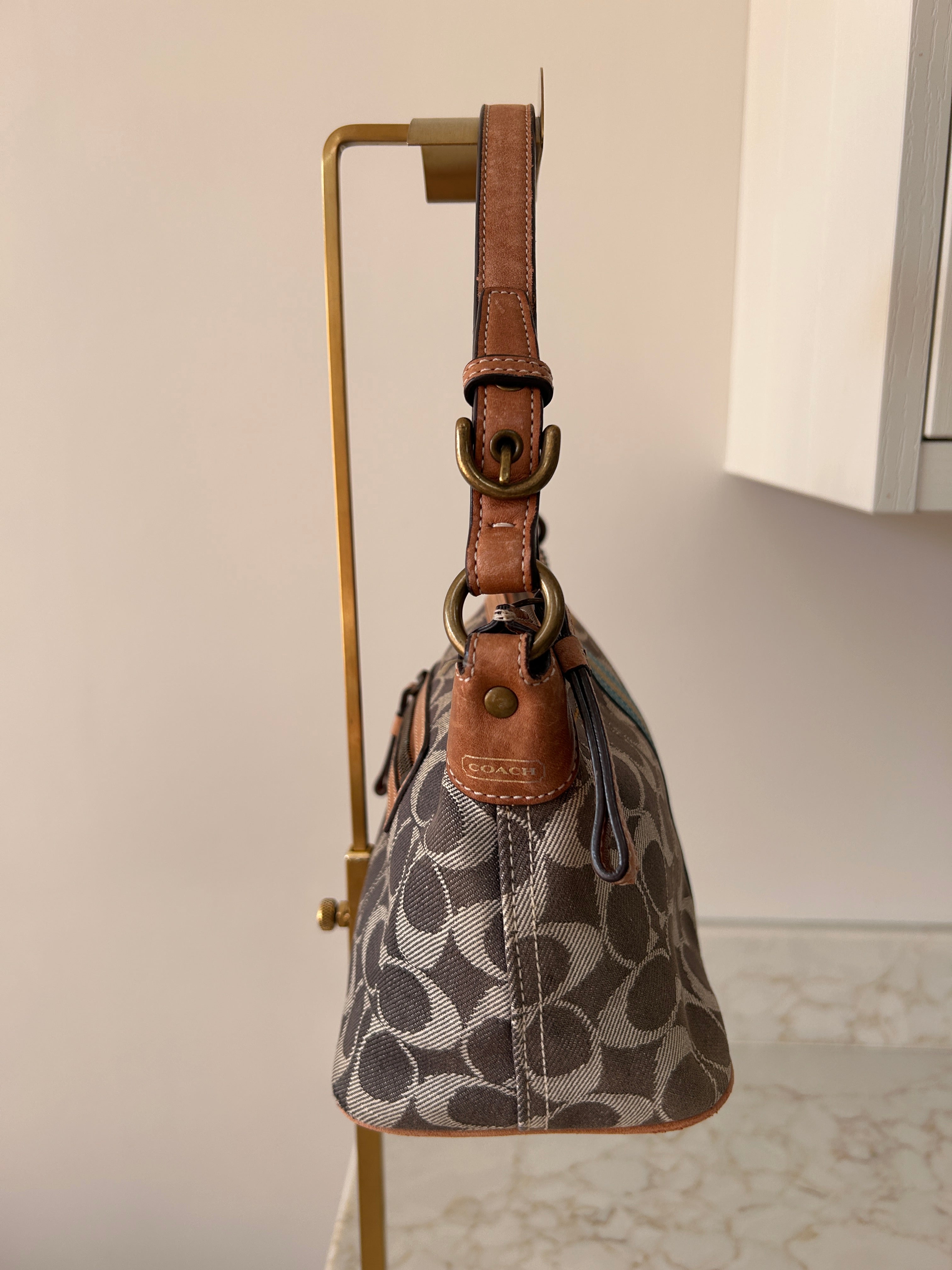 Vintage Coach denim stripe shoulder bag