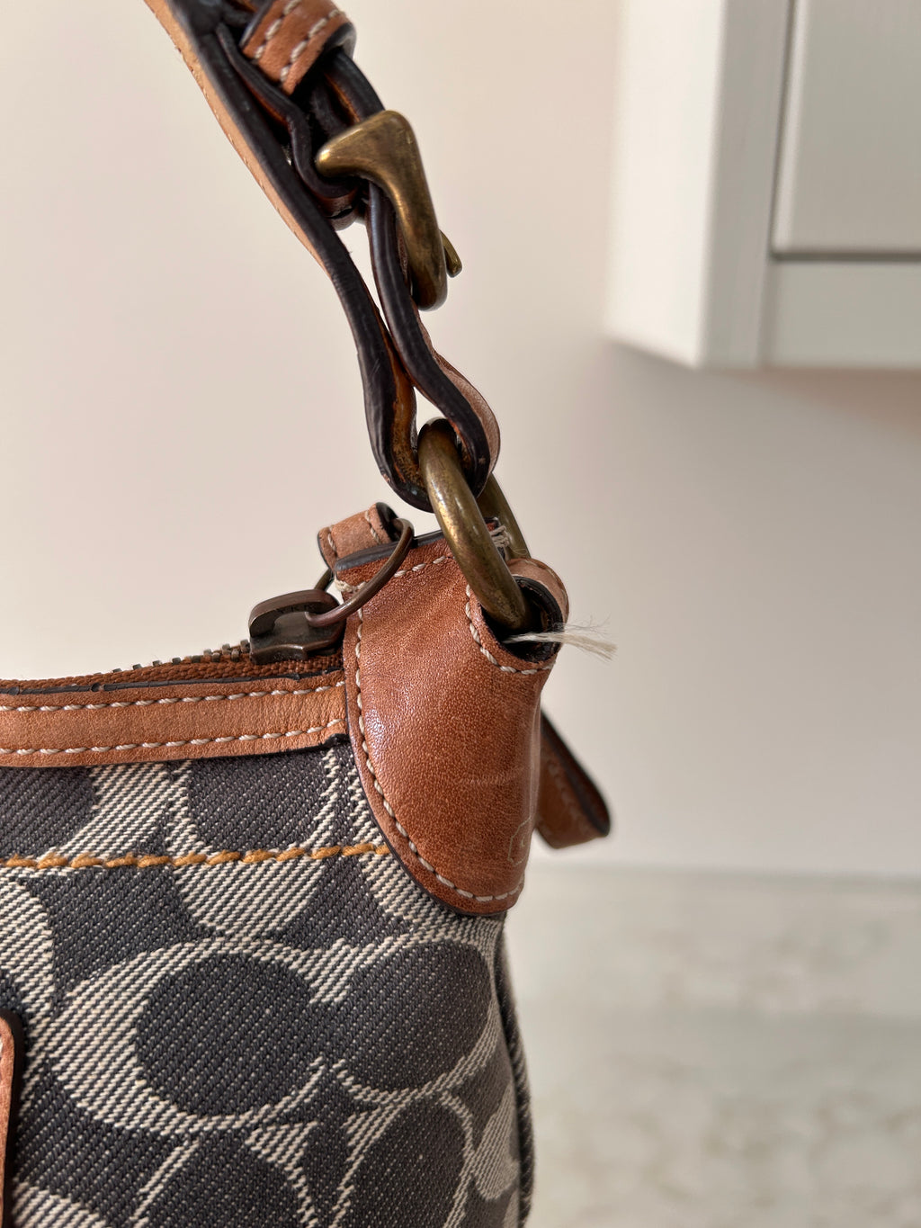 Vintage Coach denim stripe shoulder bag