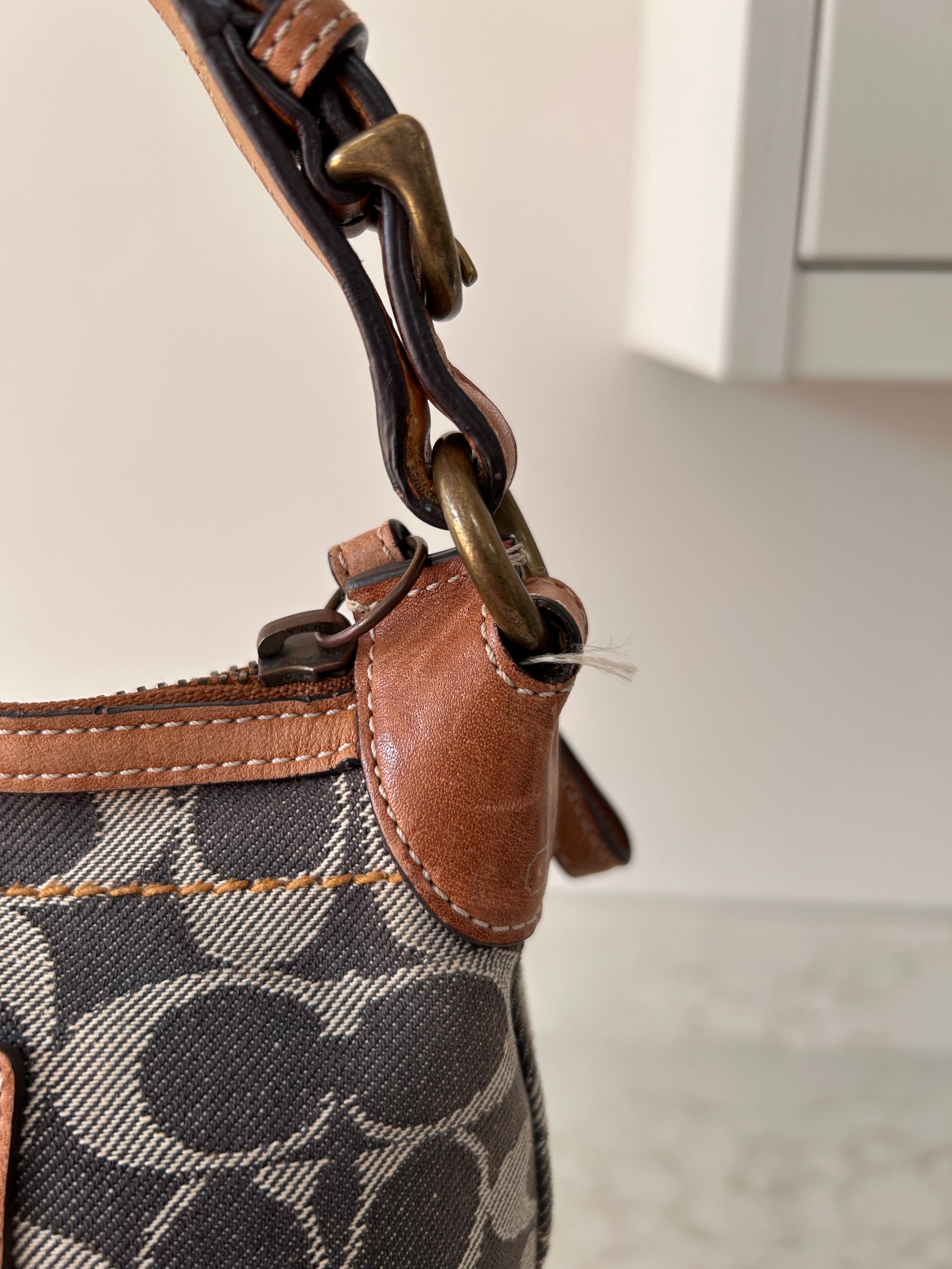 Vintage Coach denim stripe shoulder bag