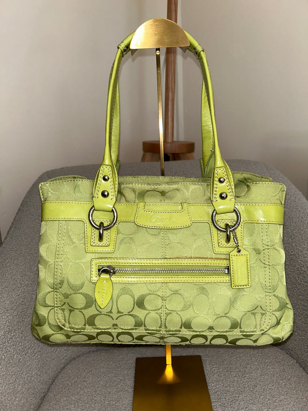 Vintage Coach green tote shoulder bag