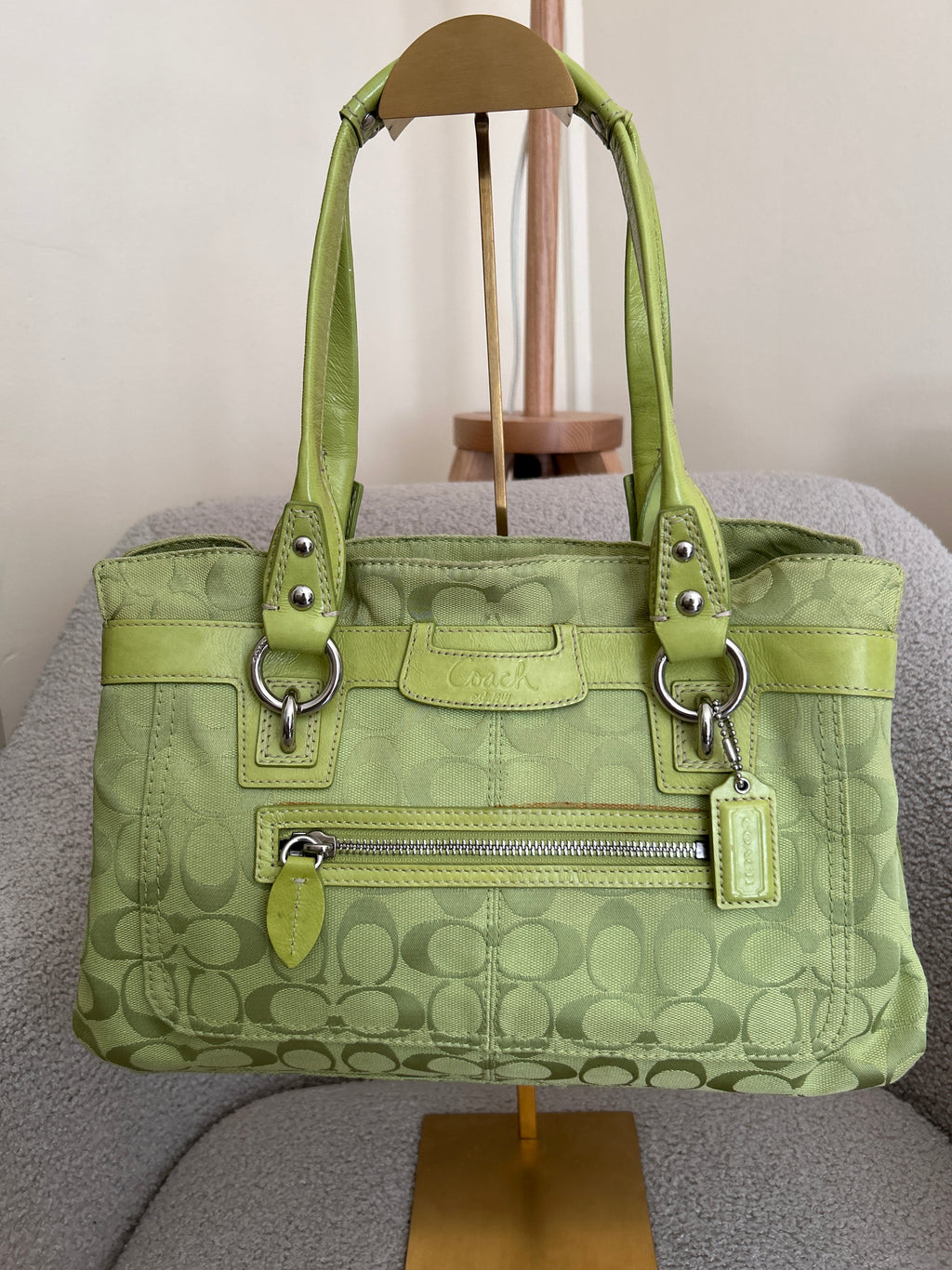 Vintage Coach green tote shoulder bag