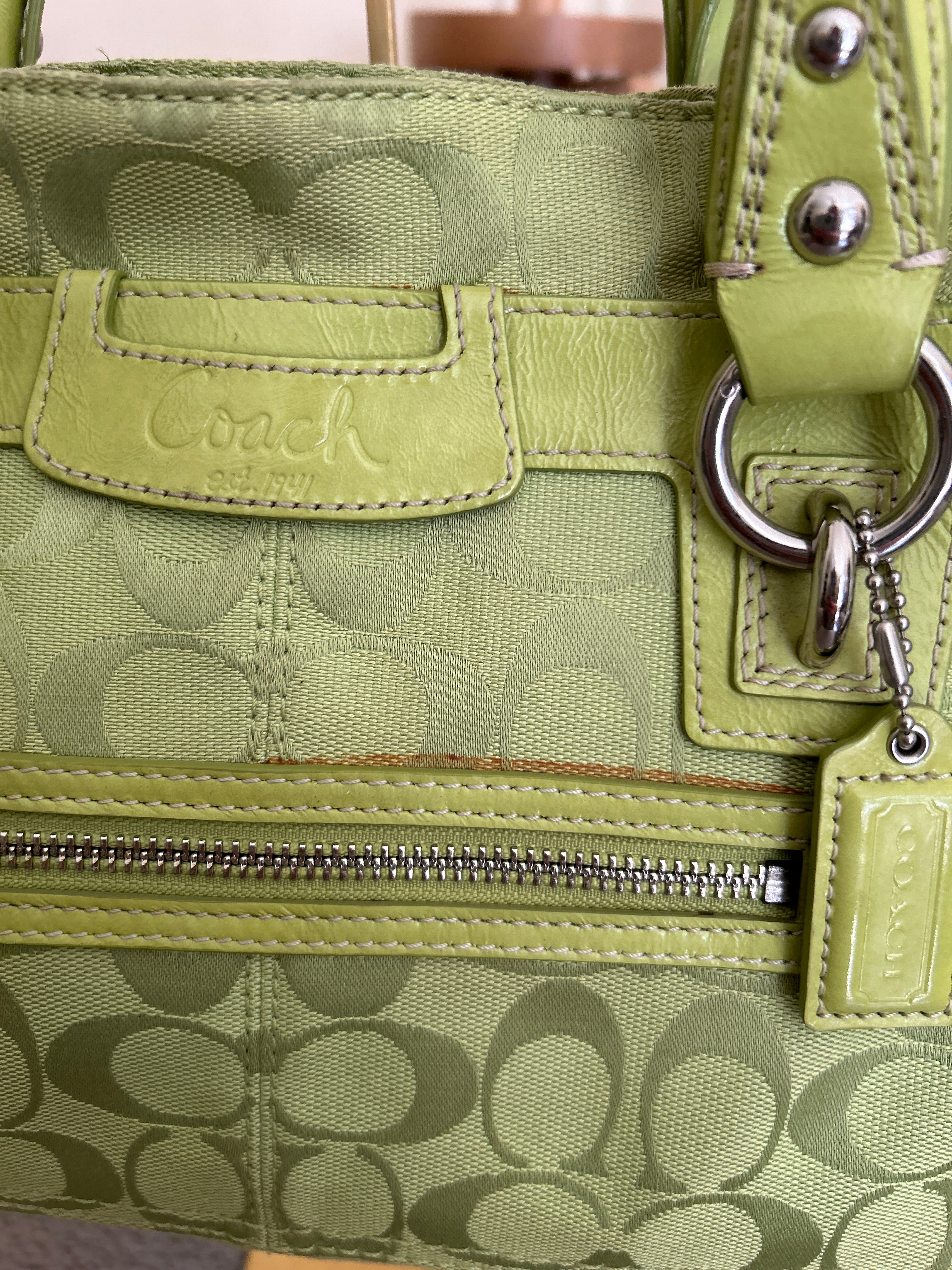 Vintage Coach green tote shoulder bag