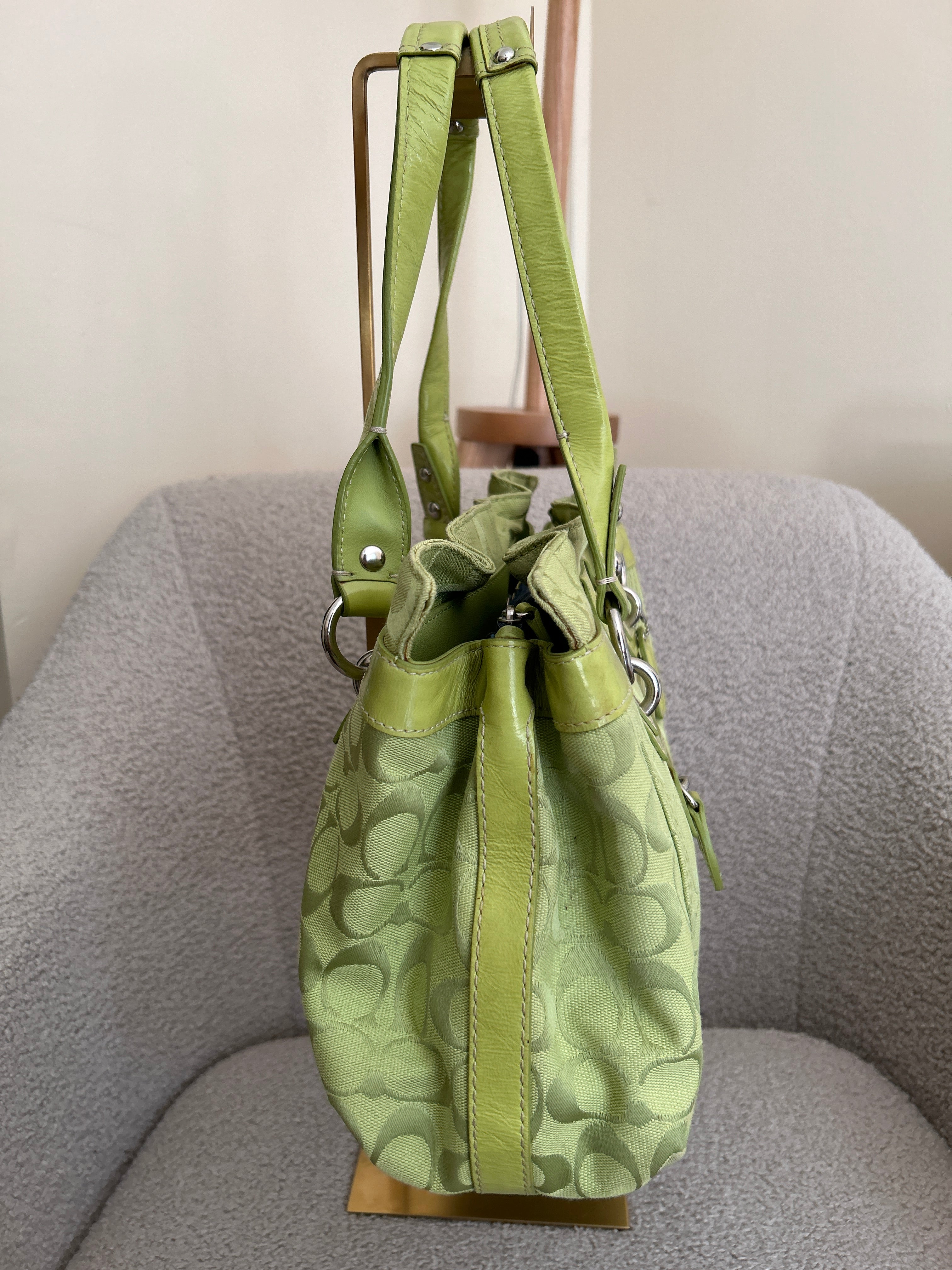 Vintage Coach green tote shoulder bag