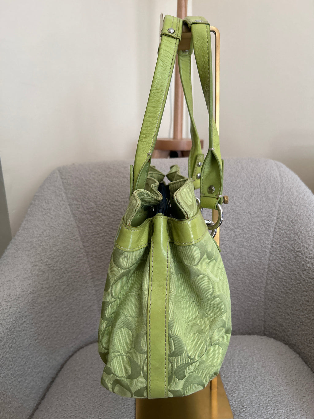 Vintage Coach green tote shoulder bag