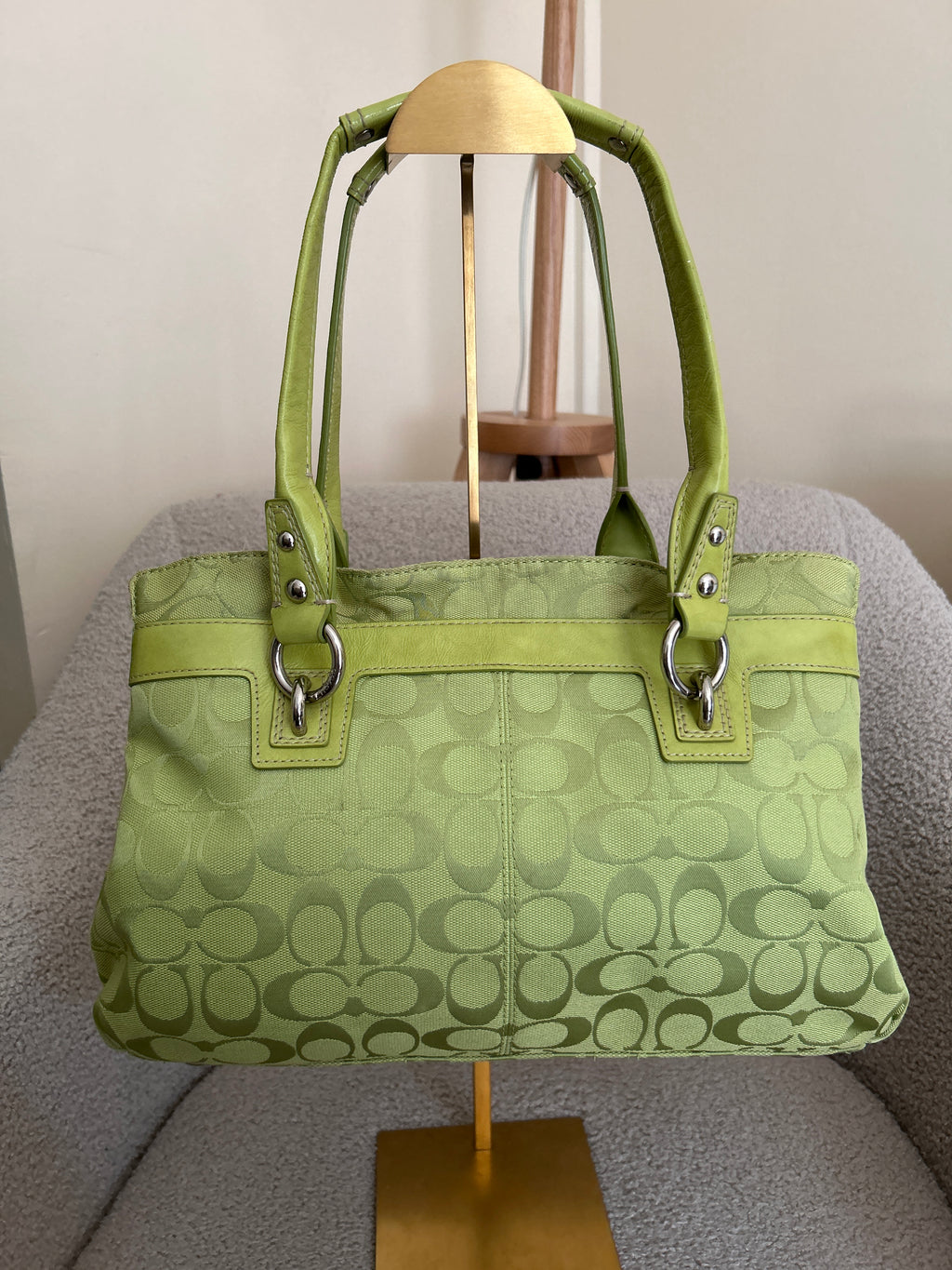 Vintage Coach green tote shoulder bag
