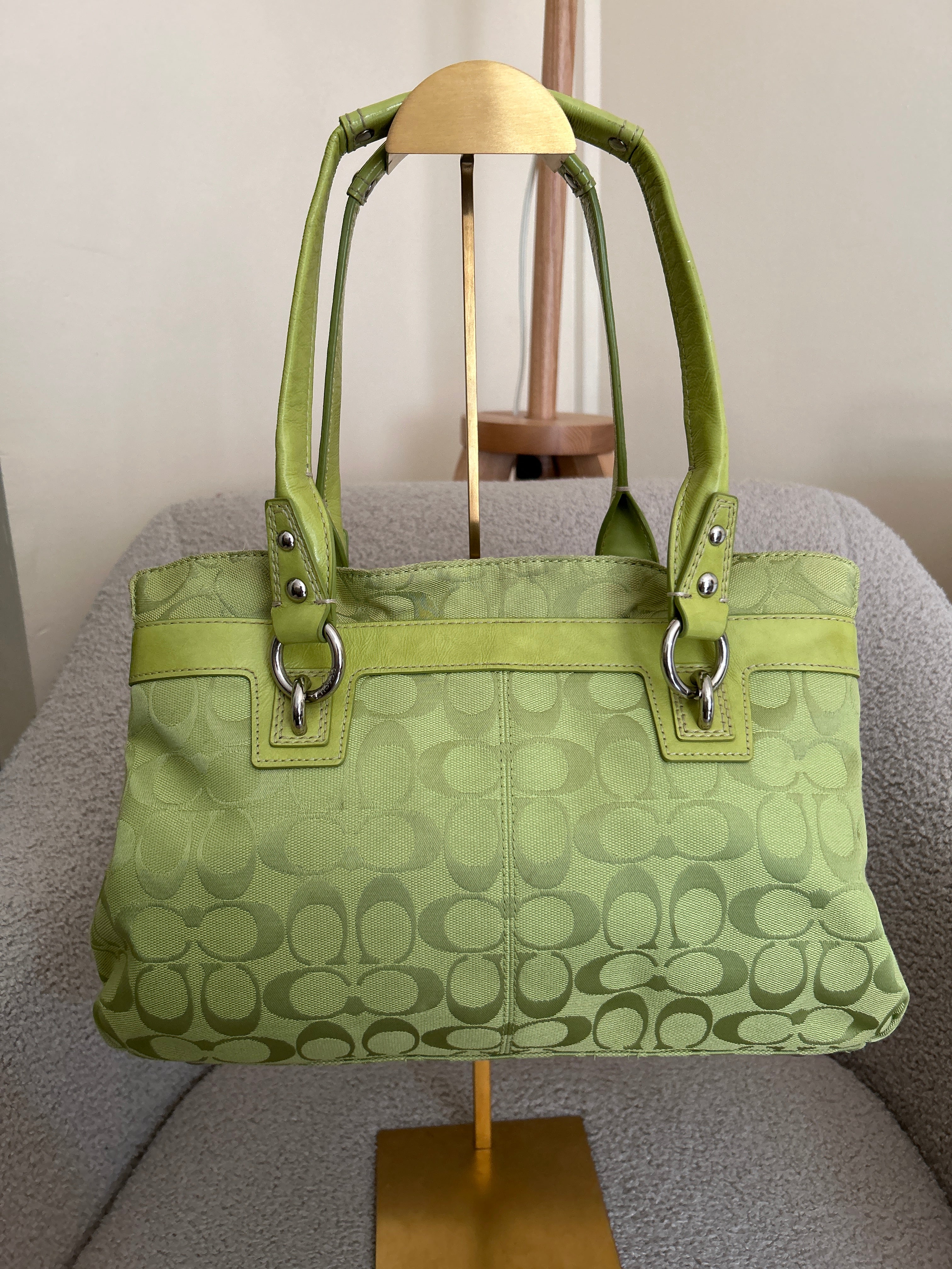 Vintage Coach green tote shoulder bag